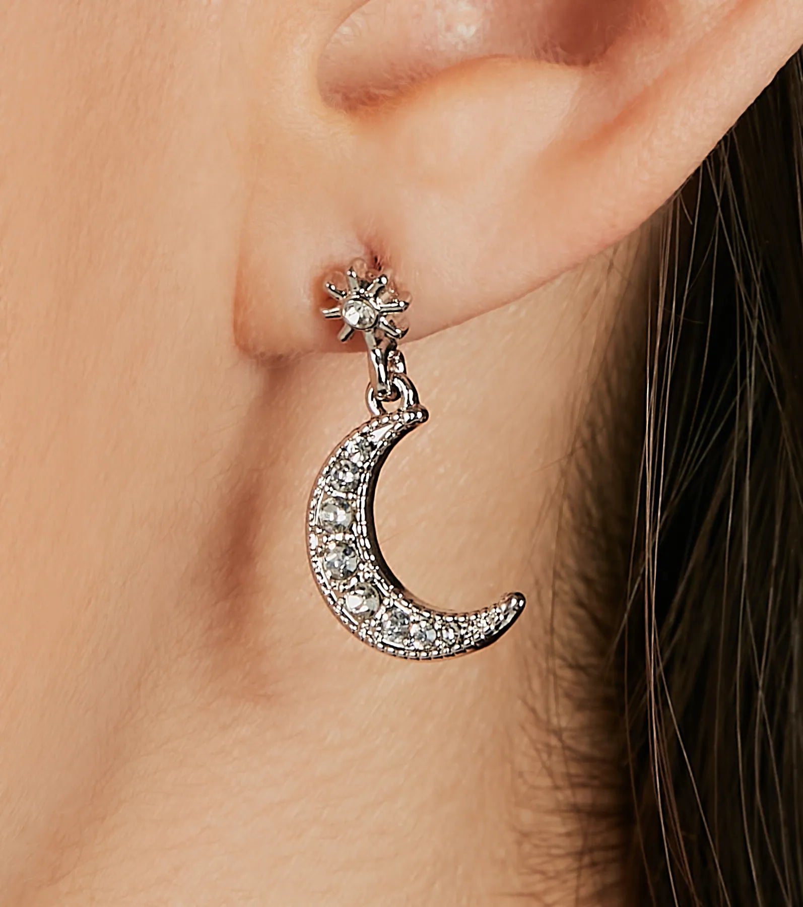 Premium Celestial Sweetheart Moon & Star Rhinestone Earrings