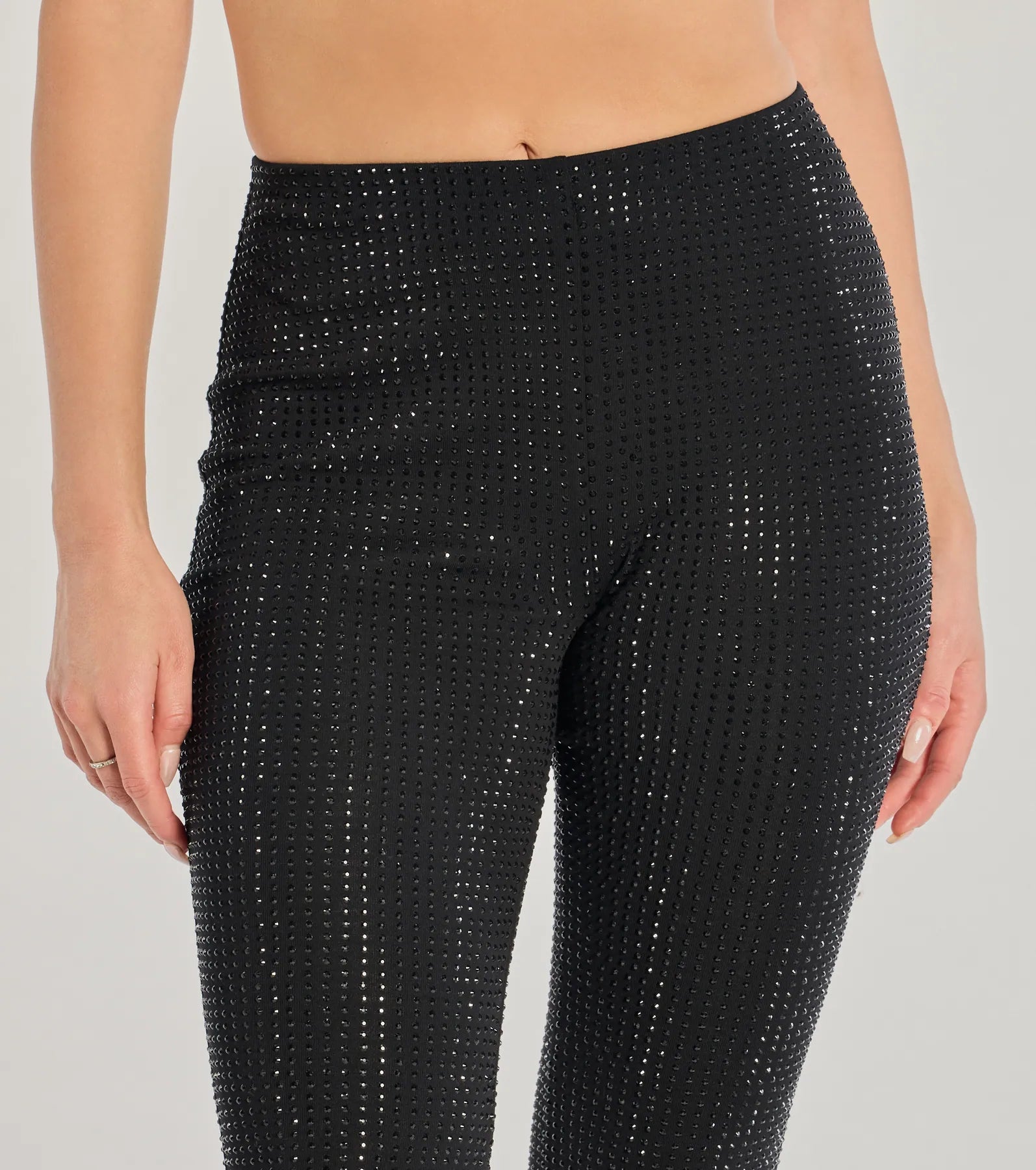 Ultimate Glitzy Vibes Rhinestone Knit Flare Pants - Premium Sparkle Style