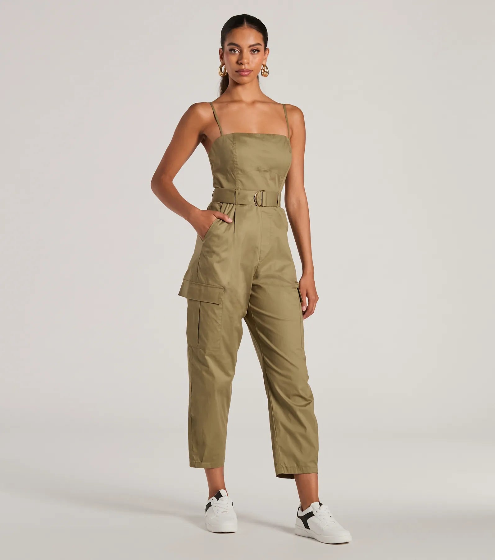 Ultimate Casual Chic: Sleeveless Belted Cargo Jumpsuit