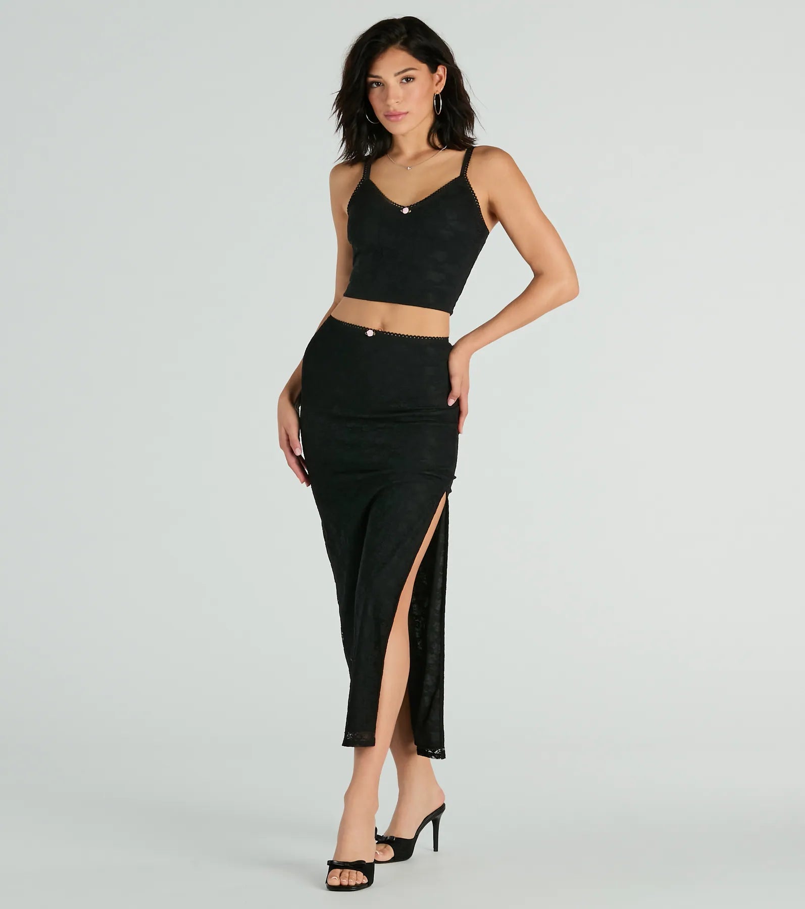 Ultimate Allure High-Rise Lace Maxi Skirt with Rosette