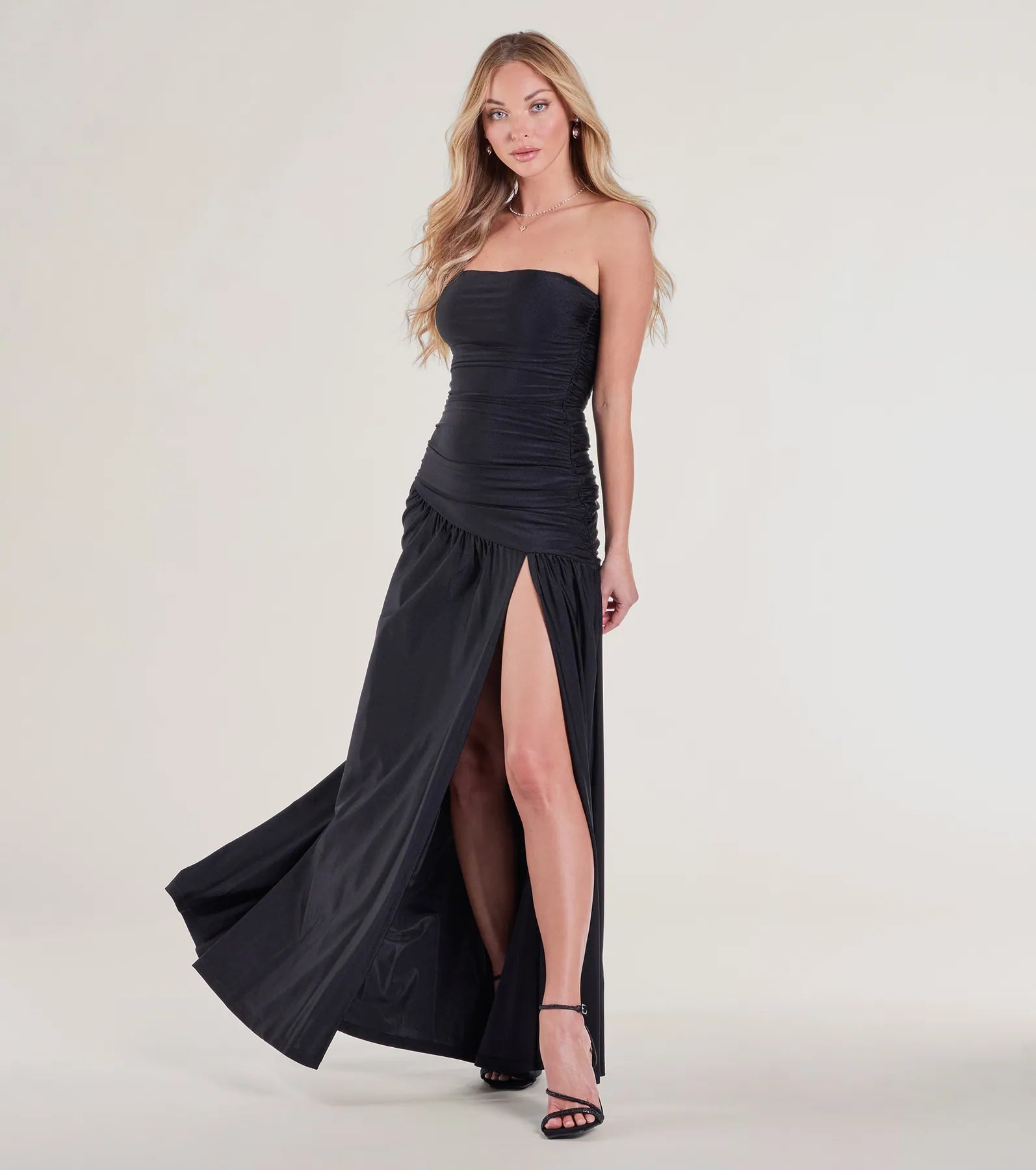 Premium Lindsey Strapless A-Line Formal Dress with High Slit