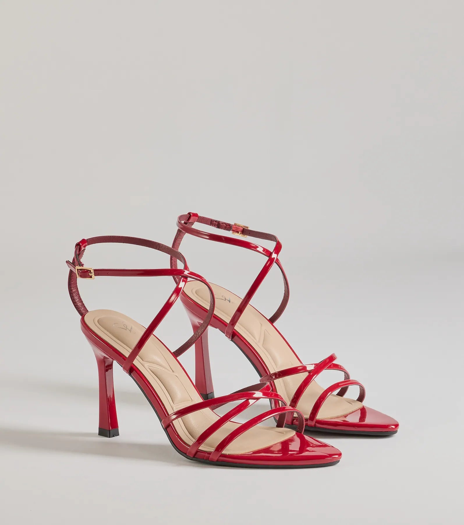 Ultimate Chic Patent Faux Leather Stiletto Heels - Strappy Elegance