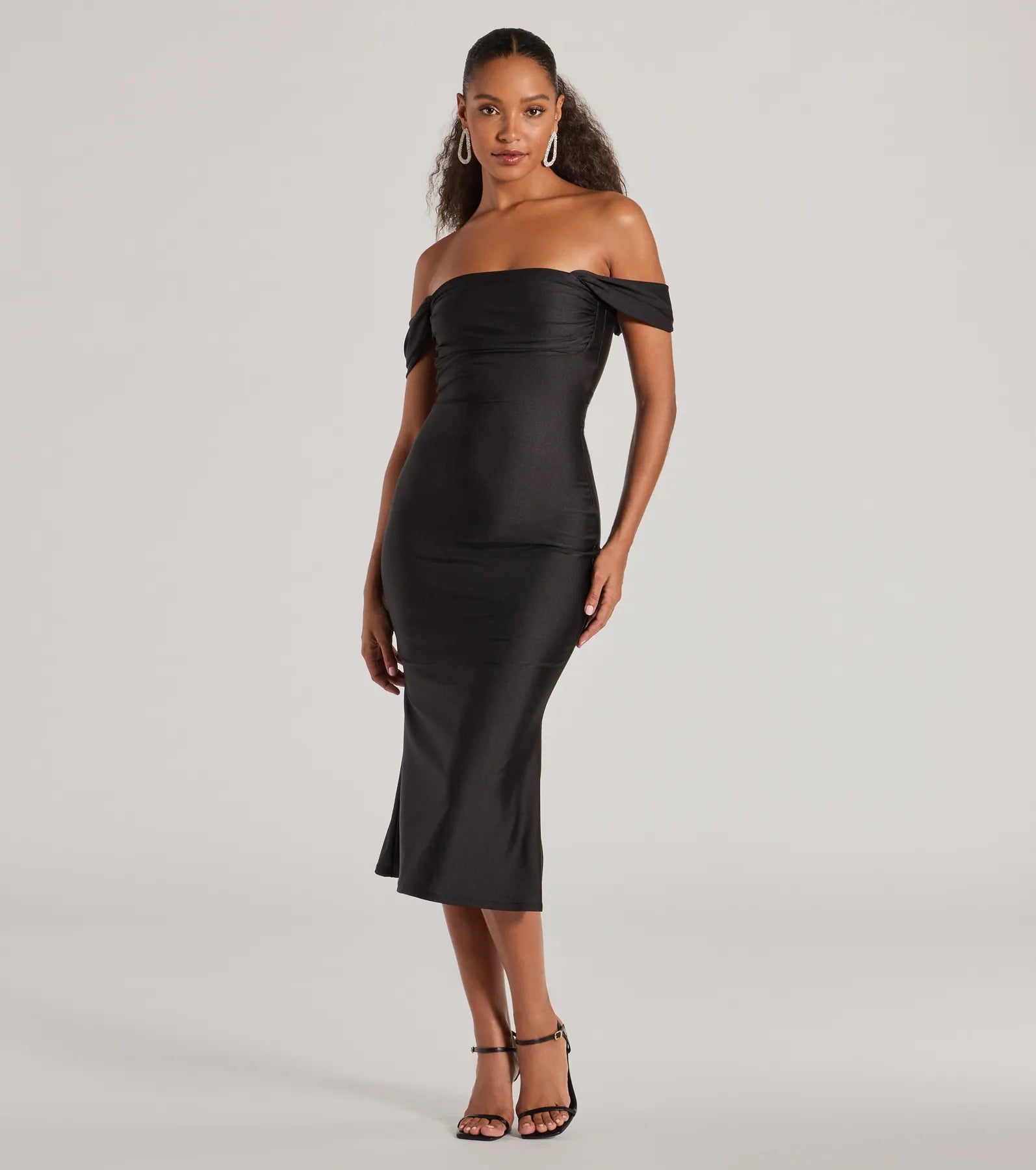 Ultimate Off-The-Shoulder Flared Midi Dress - Premium Elegance