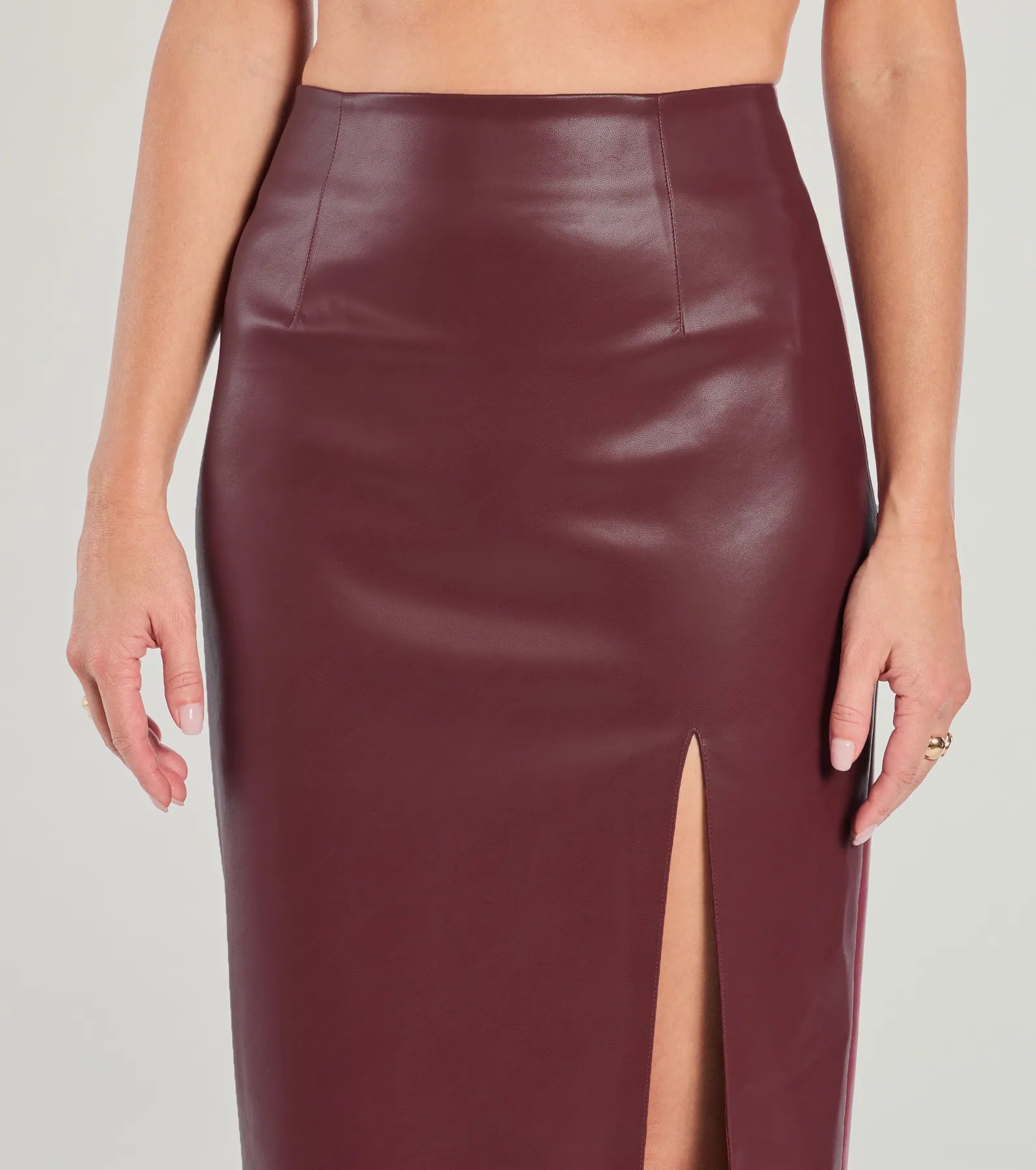 Premium Chic Moment High-Slit Faux Leather Midi Skirt