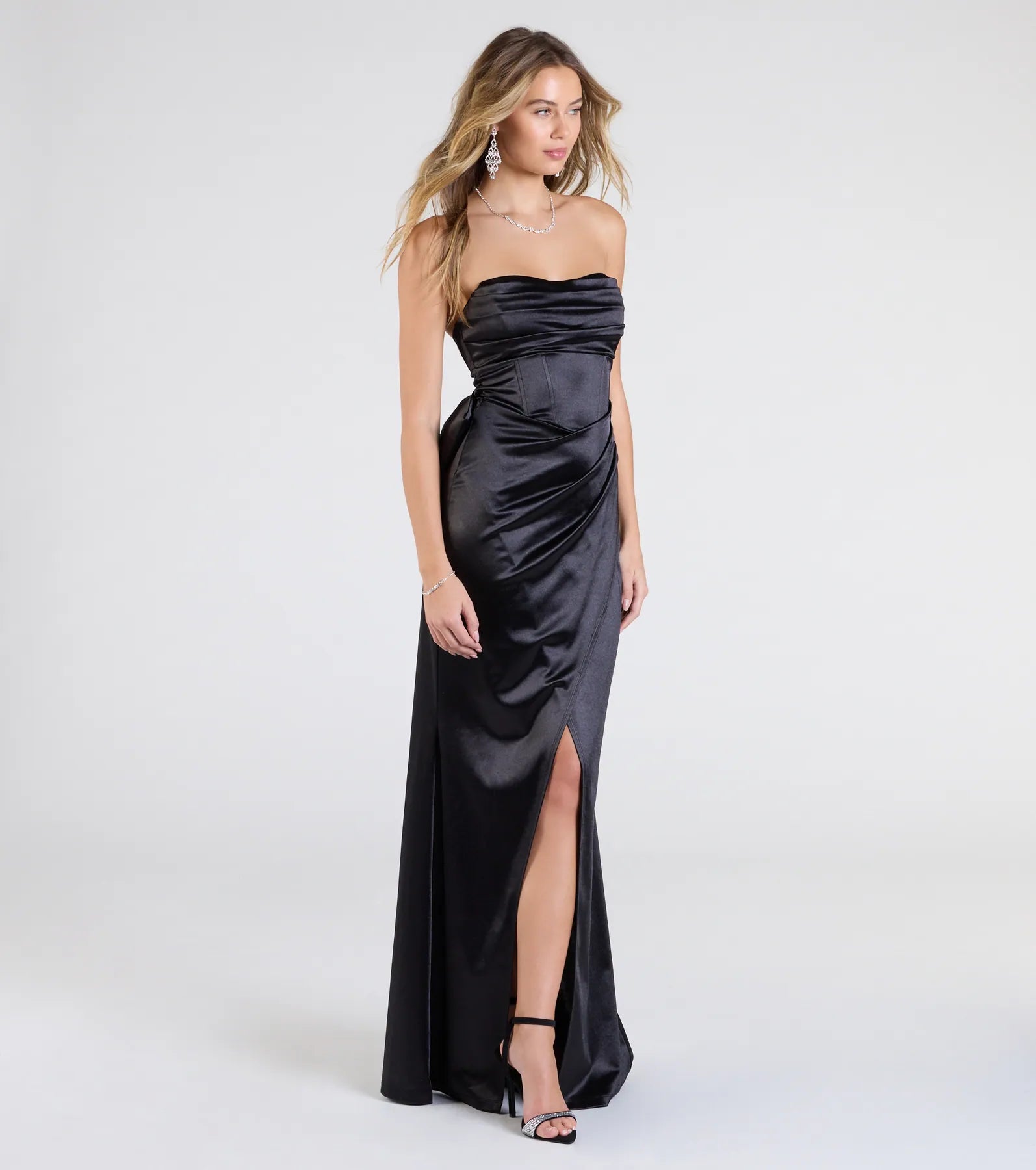 Ultimate Mackenzie Strapless Corset Bow Satin Formal Gown