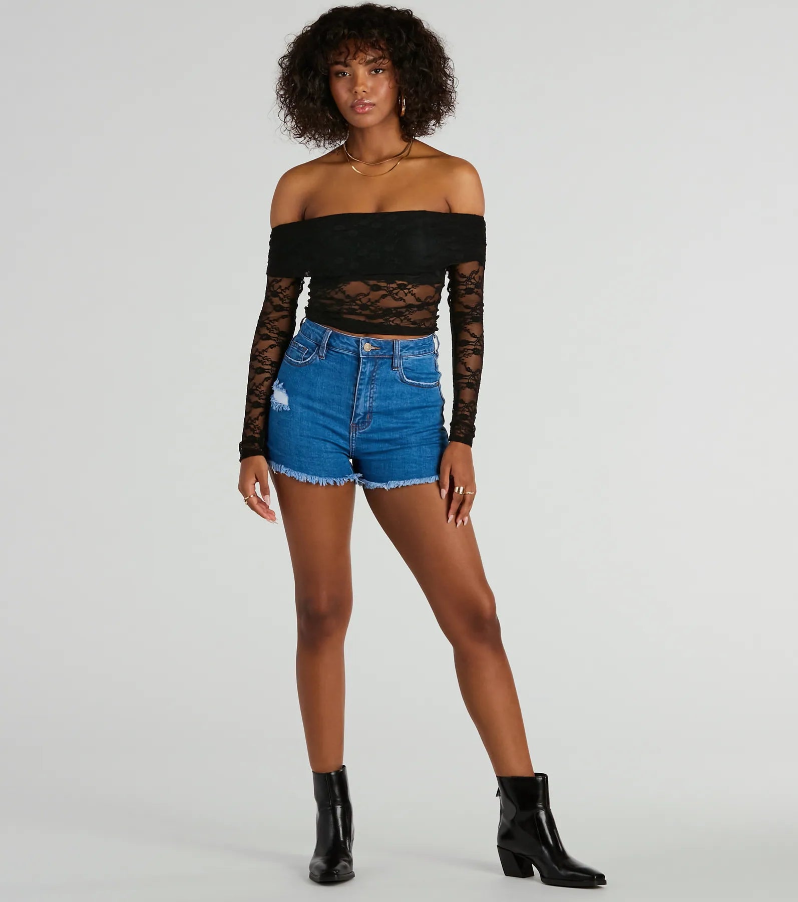 Ultimate Sultry Aura Lace Crop Top - Off-The-Shoulder Elegance