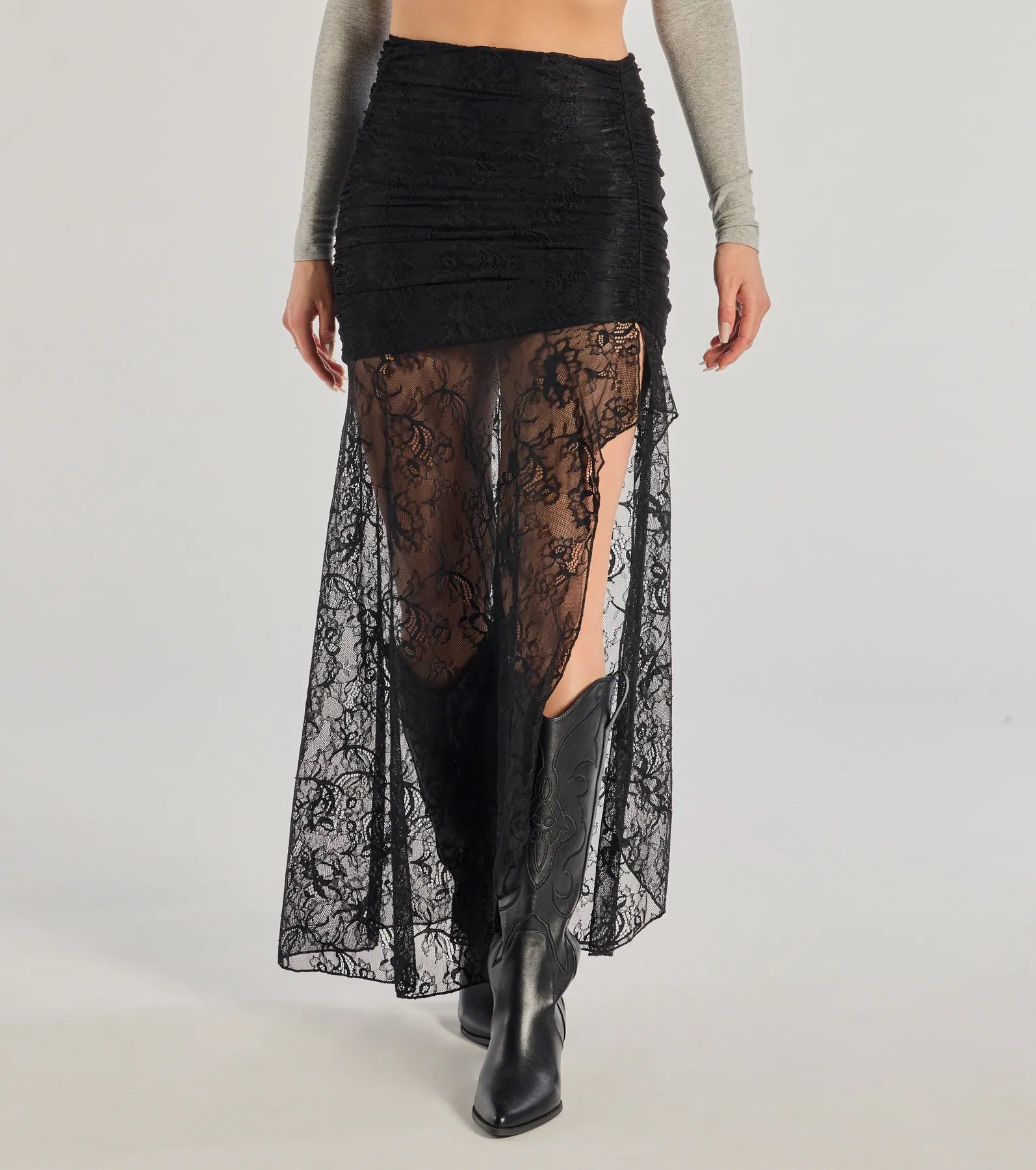 Premium Lace Slit Maxi Skirt - Ultimate Elegance