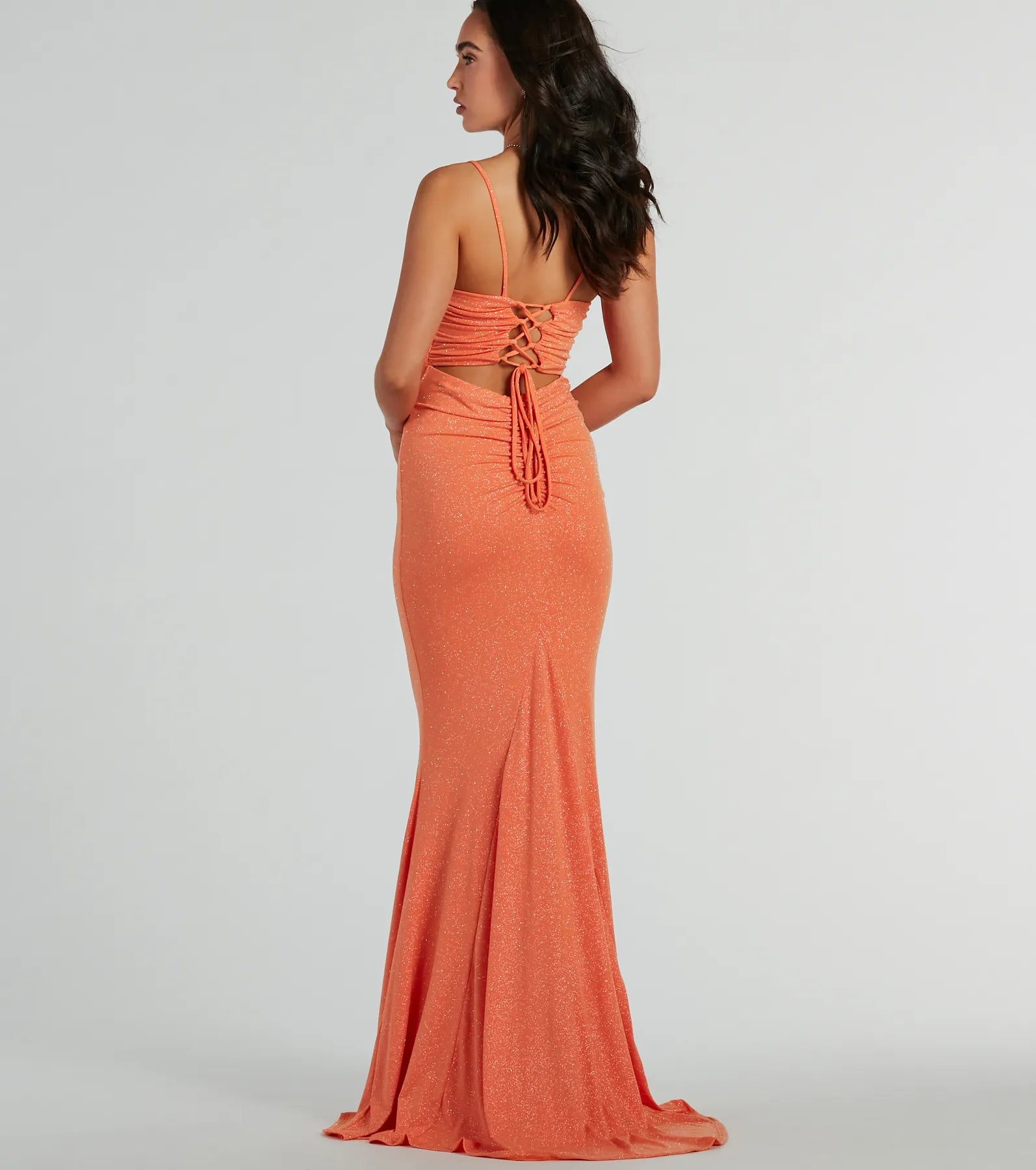 Premium Glitter Lace-Up Mermaid Gown for Special Occasions
