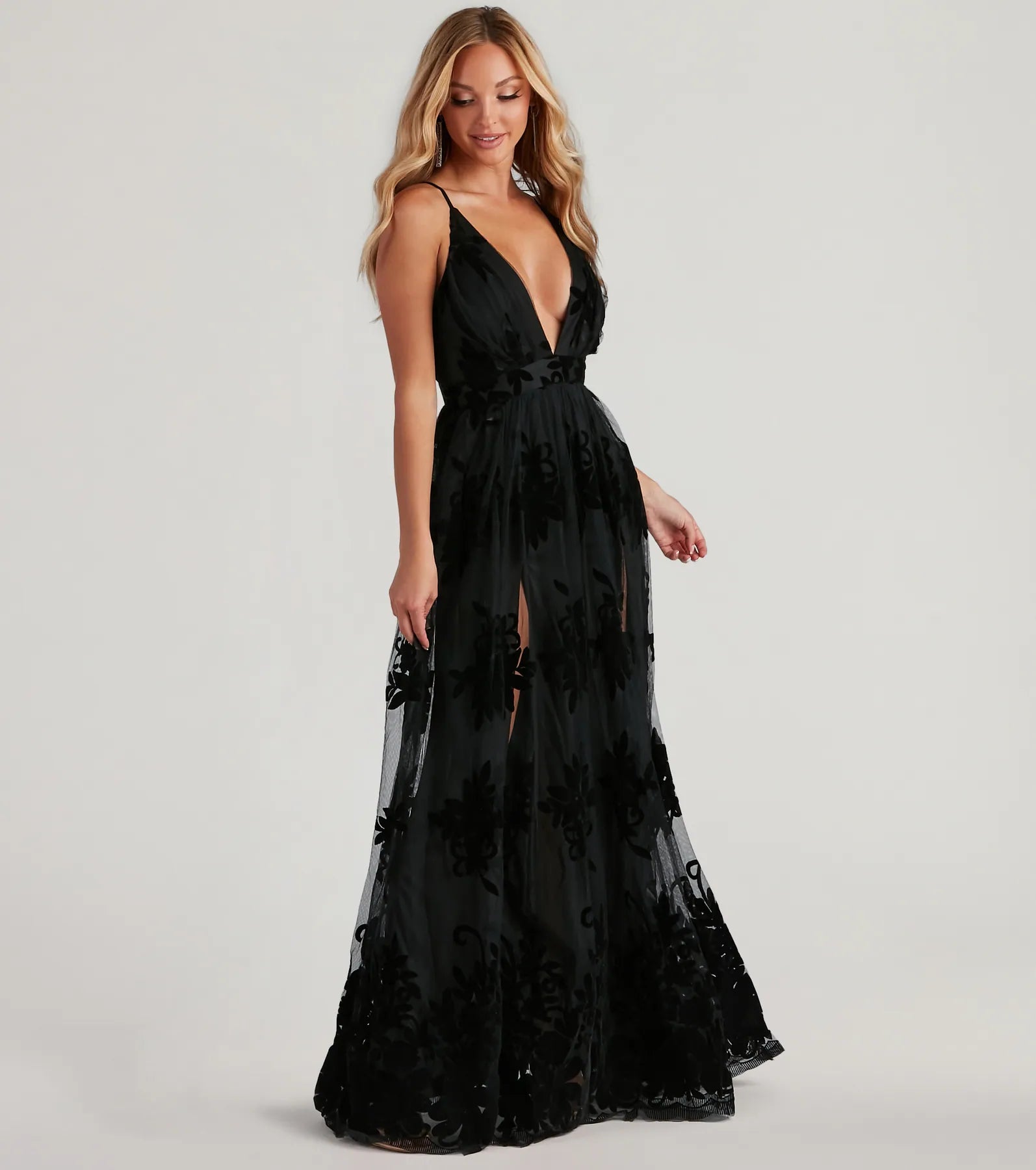 Premium Morgan Flocked Velvet A-Line Formal Dress | Elegant Evening Wear