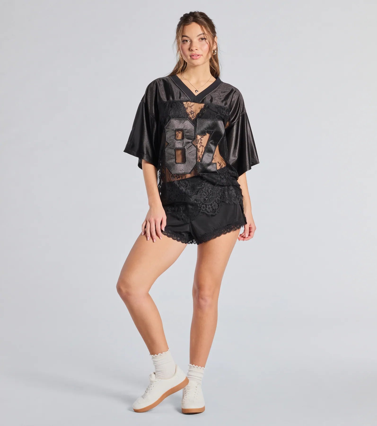 Ultimate Sporty Chic V-Neck Graphic Jersey Top