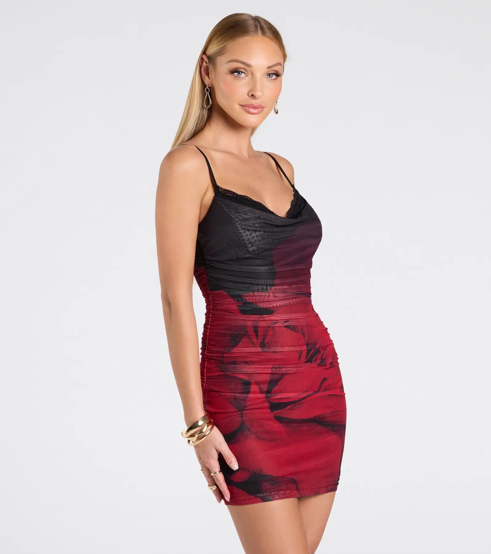 Ultimate Allure Lace Trim Abstract Mini Dress