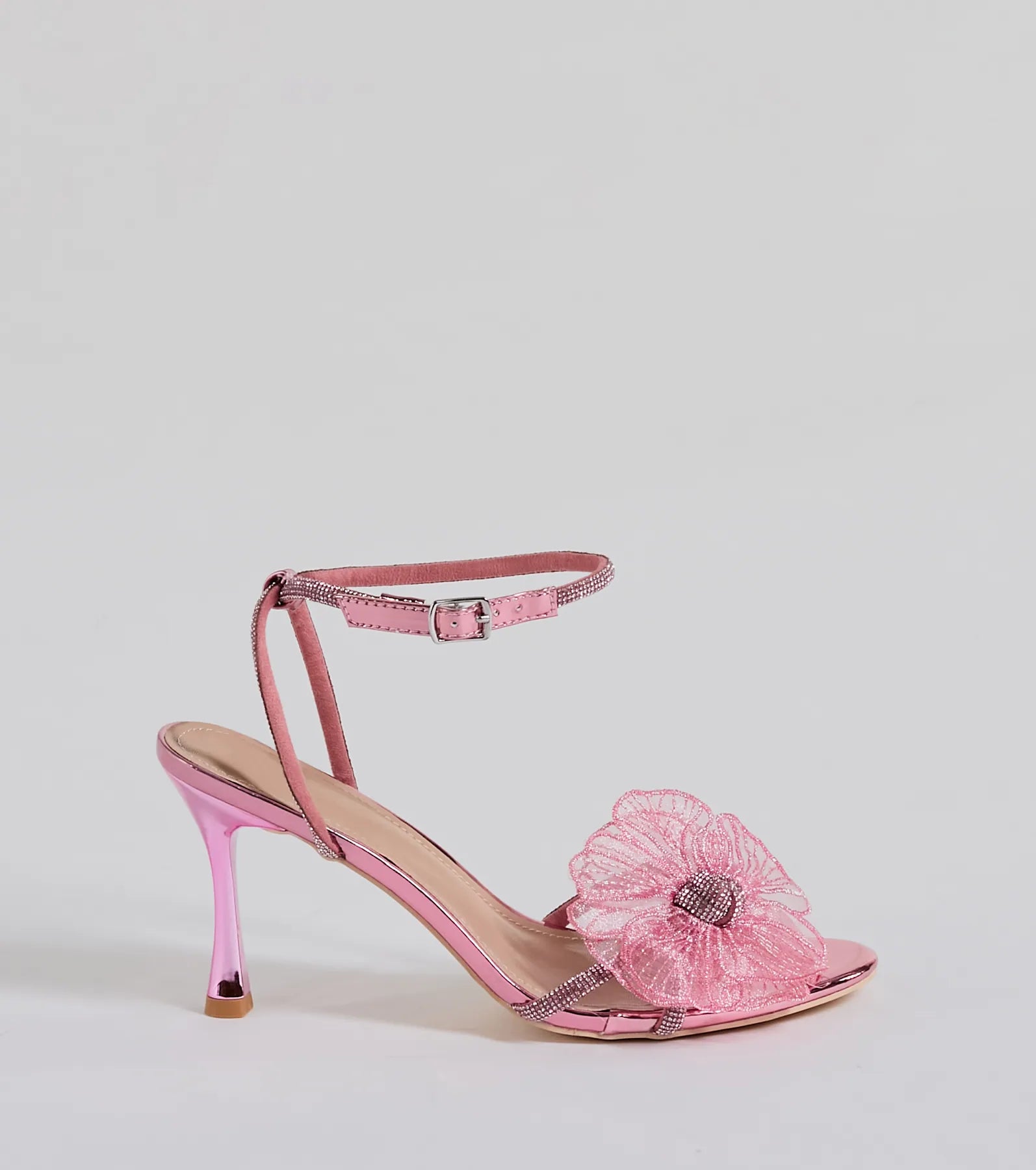 Premium Glamour Organza Flower Metallic Heels - Ultimate Style Statement