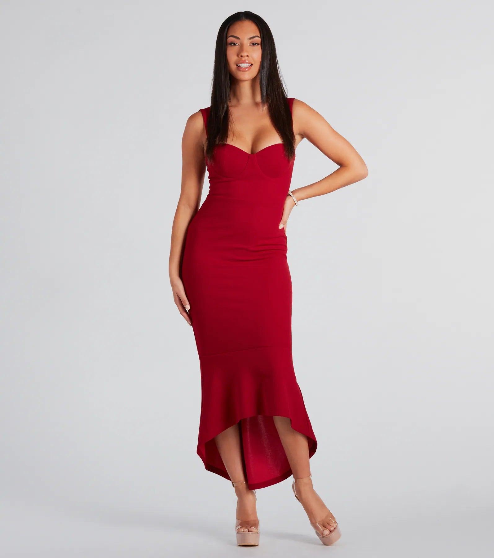 Elegant Ramona High-Low Ruffled Mermaid Evening Gown
