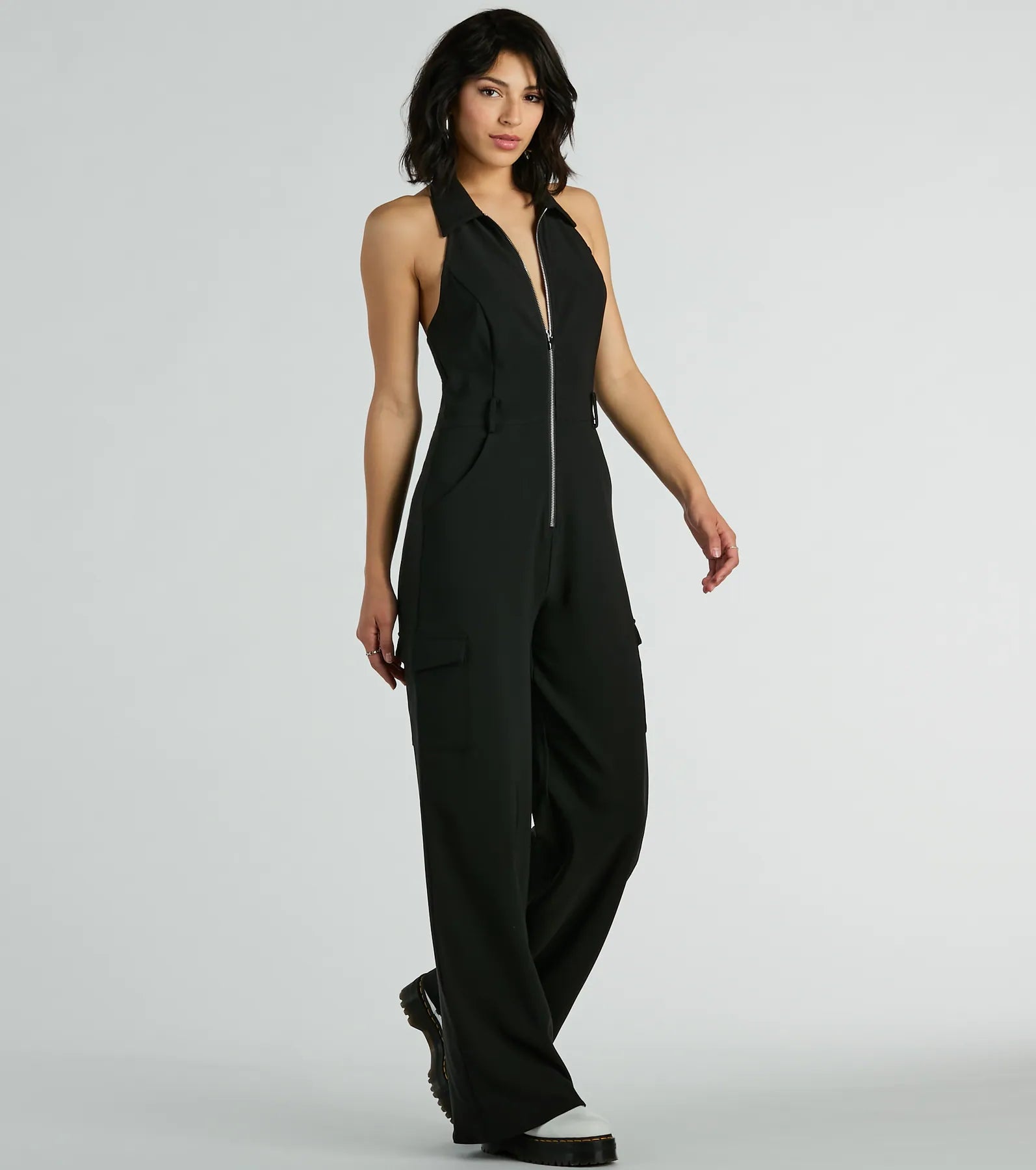 Ultimate Trendsetter Cargo Jumpsuit - Zip-Front & Open Back Design