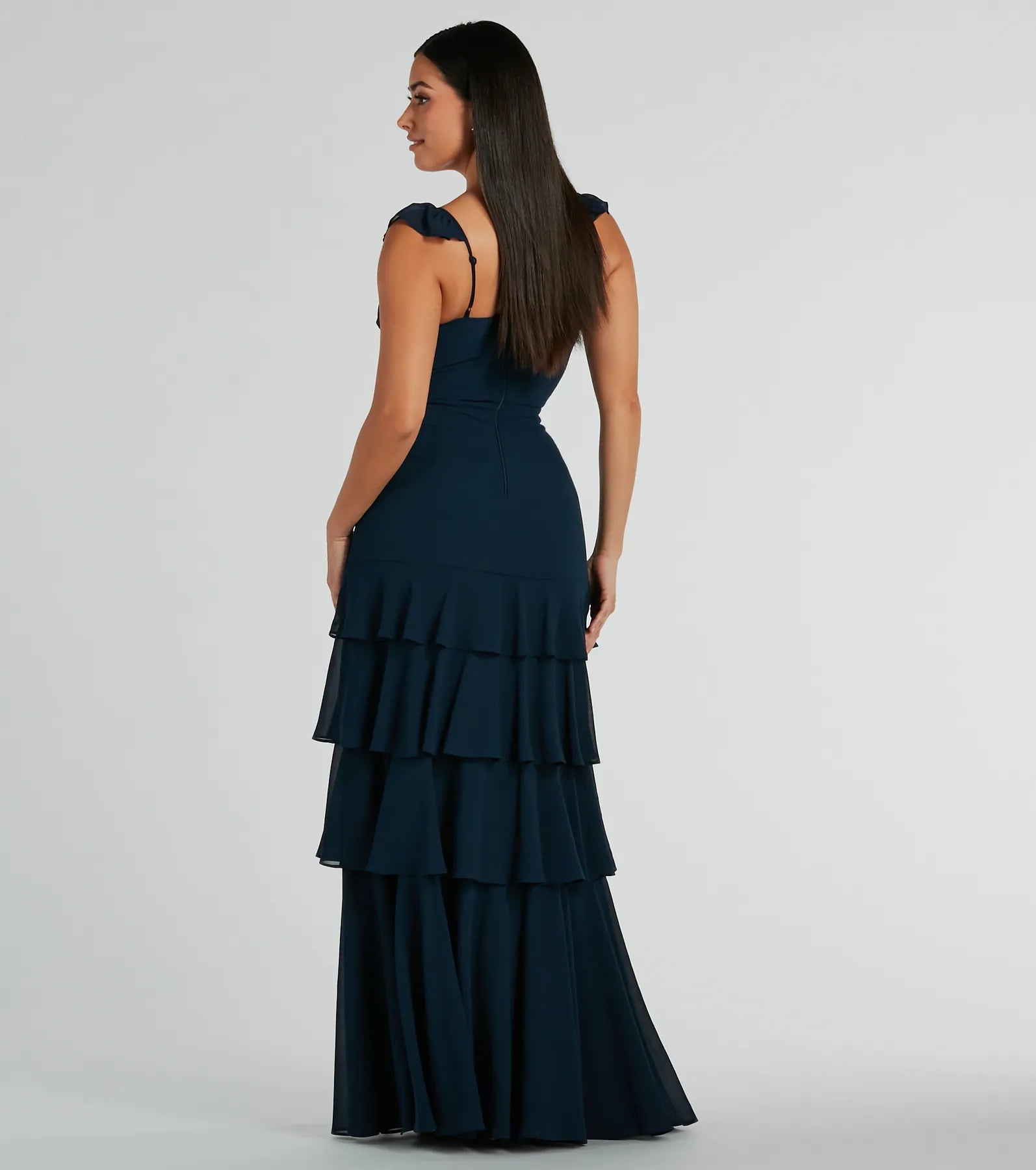 Premium Adalee Flutter Strap Ruffled Chiffon Formal Dress - Ultimate Elegance