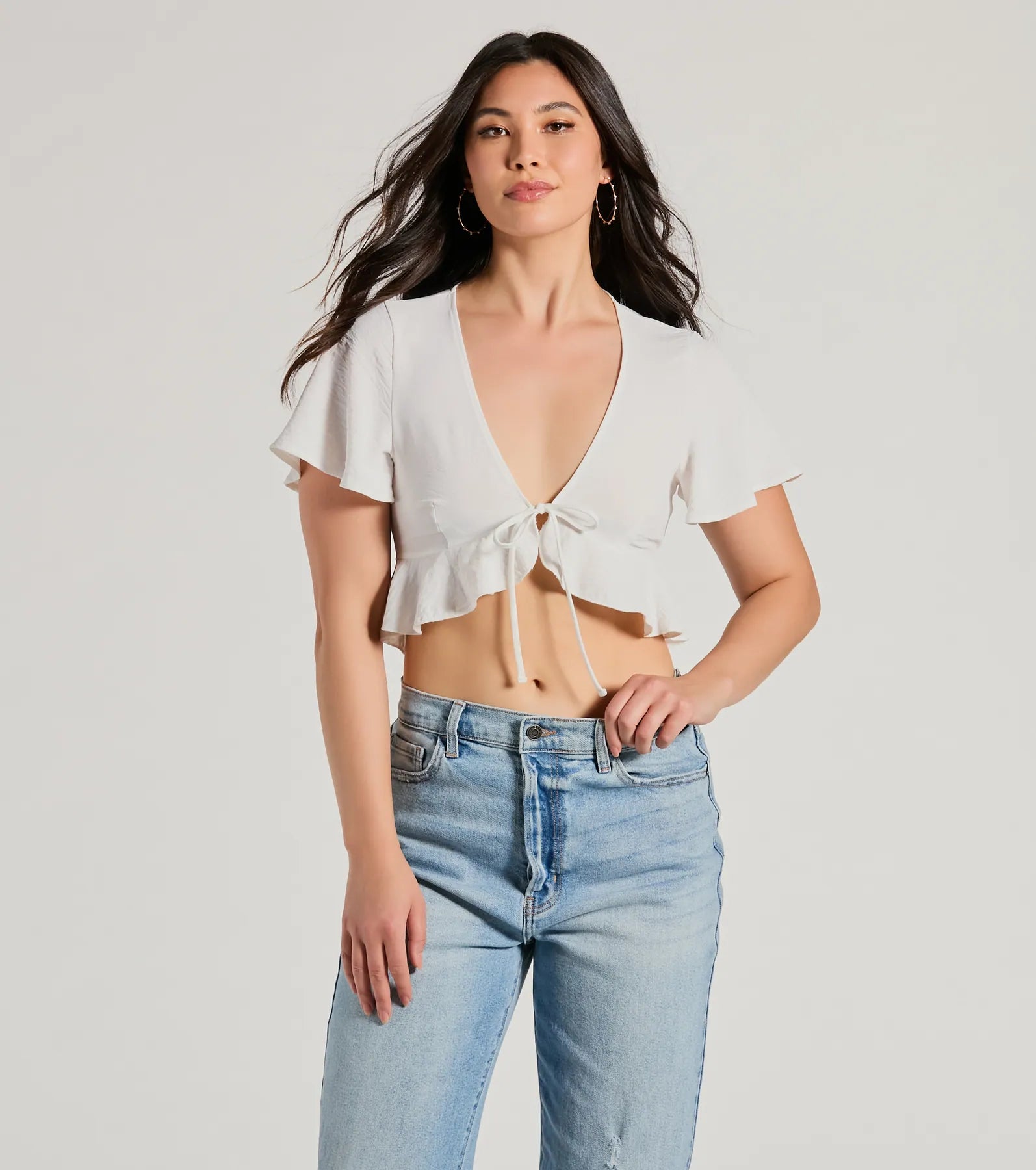 Ultimate Sweeten Me Up Flutter Sleeve Tie Front Crop Top