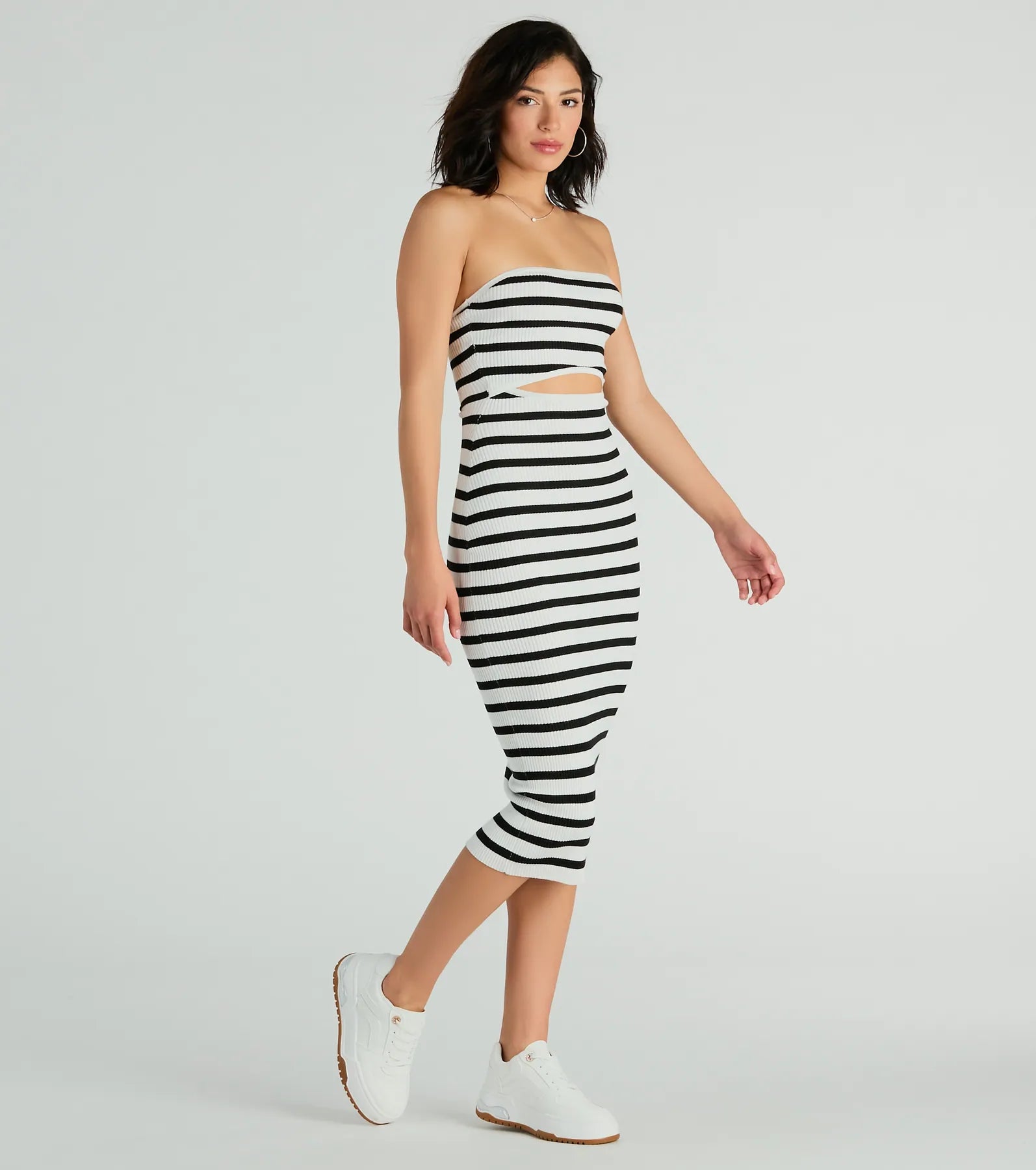 Ultimate Strapless Striped Ribbed Knit Midi Dress - Bold & Comfortable