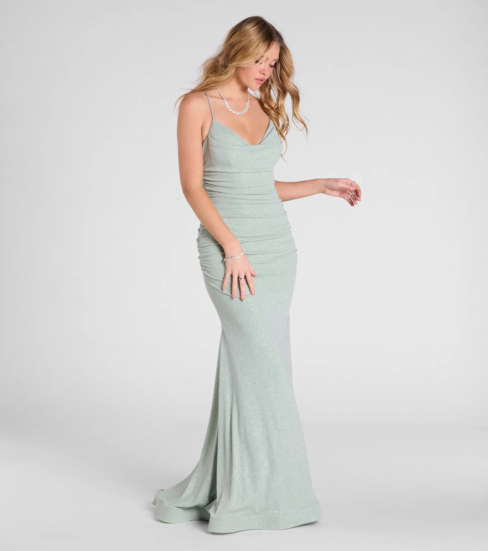 Leslie Premium Lace-Up Mermaid Glitter Gown - Ultimate Formal Dress