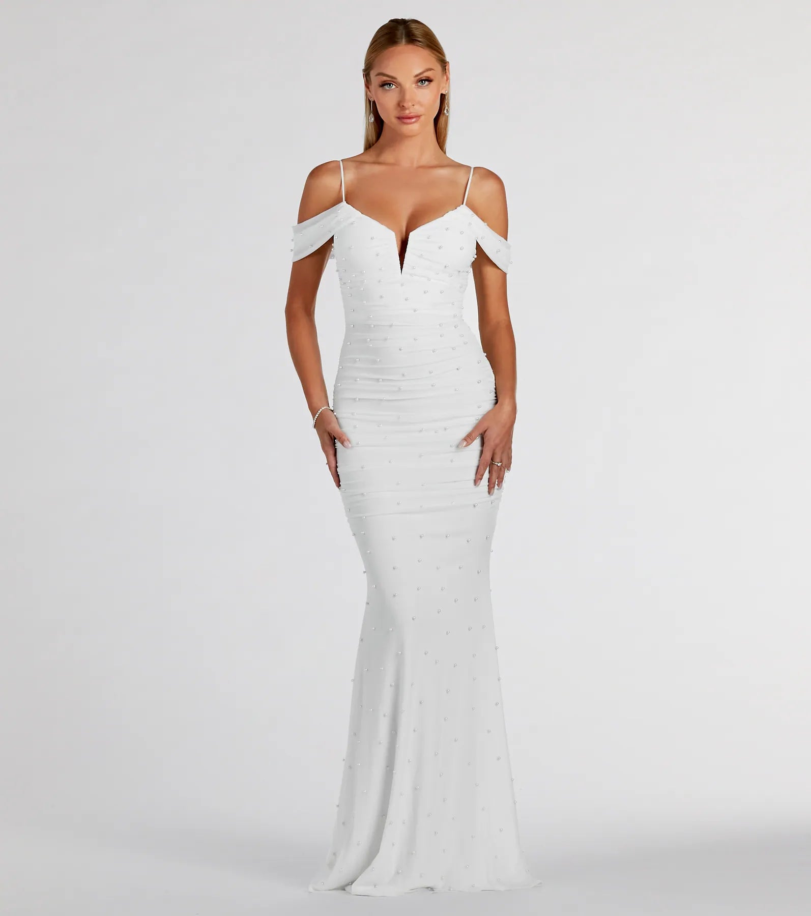 Premium Charlene Faux Pearl Mermaid Evening Gown