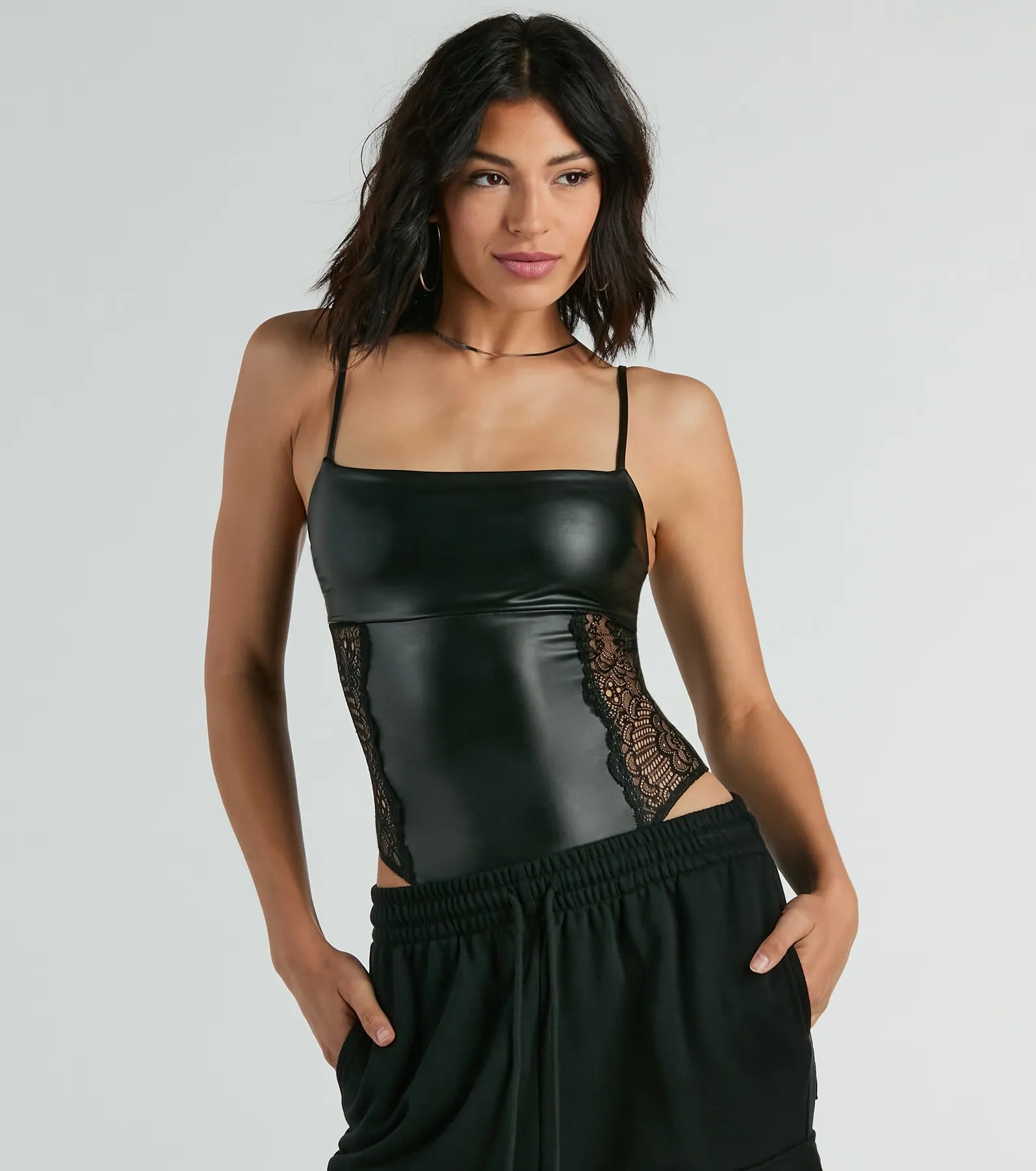 Ultimate Edge Faux Leather Lace Bodysuit