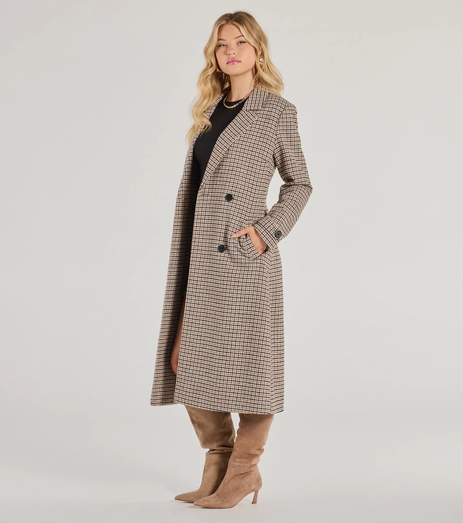 Ultimate Plaid Luxe Long Coat - Faux Wool Elegance