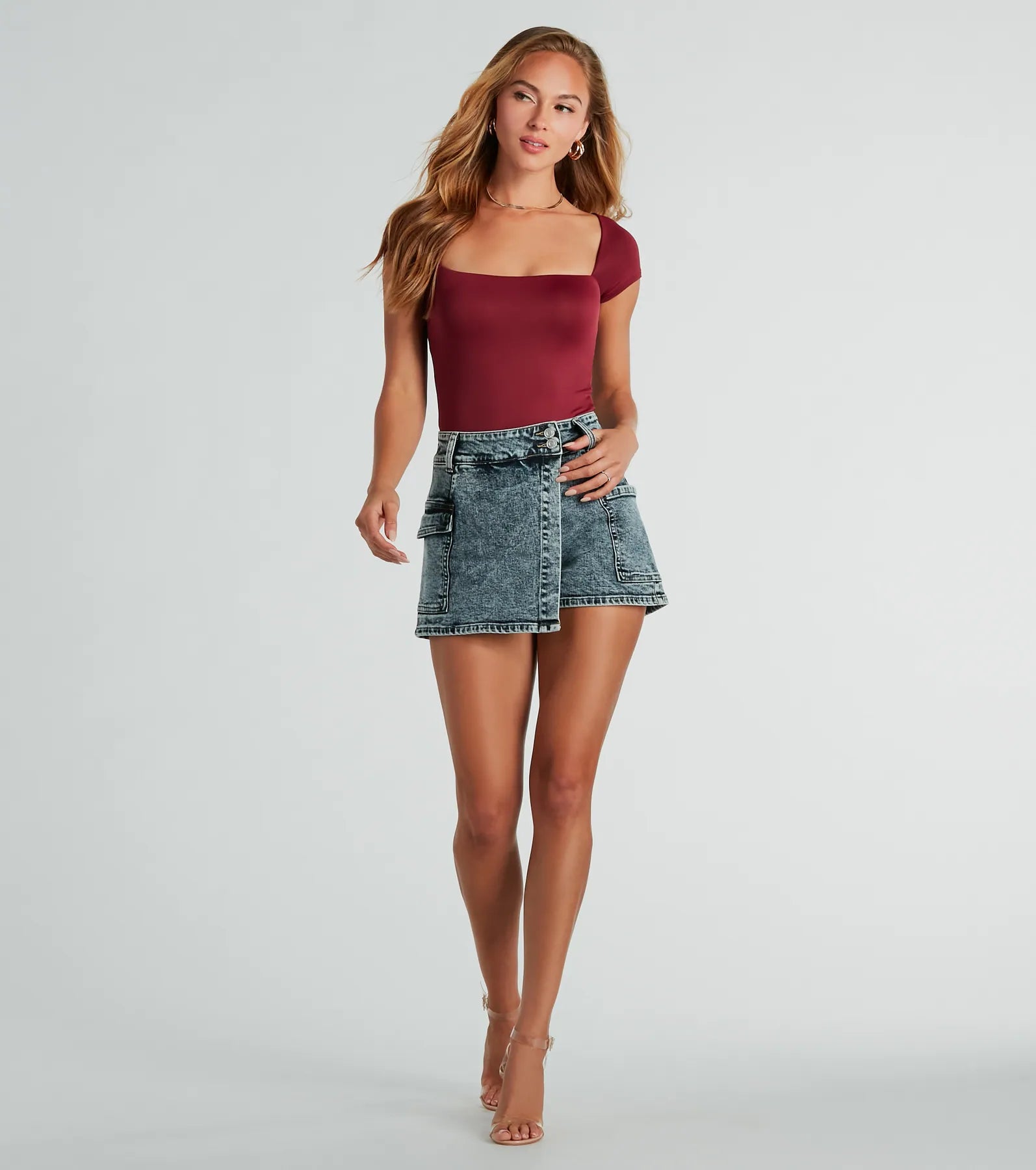 Premium Acid-Wash Denim Wrap Skort - Ultimate Style Upgrade