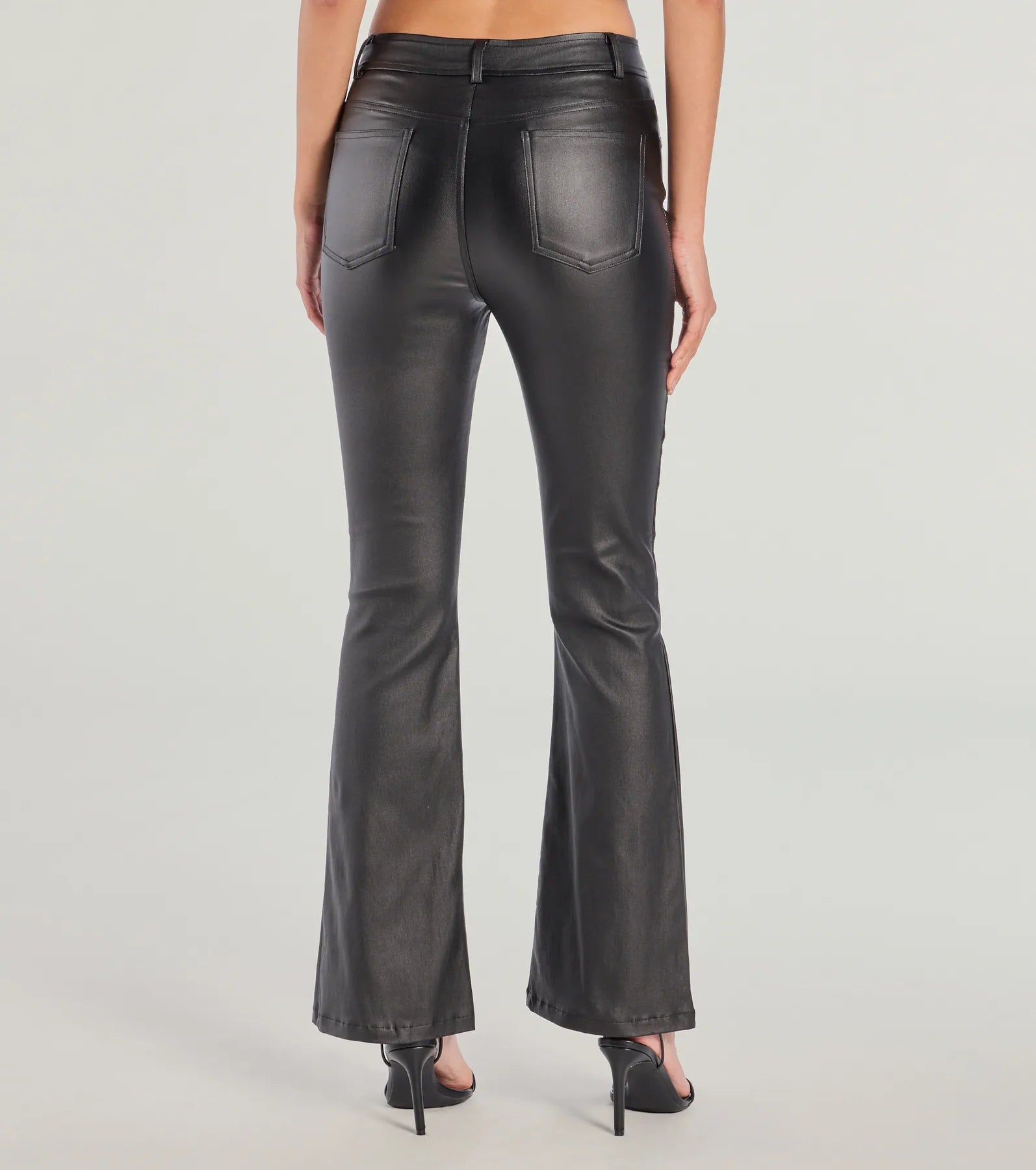 Ultimate Sleek Lace-Up Faux Leather Flare Pants