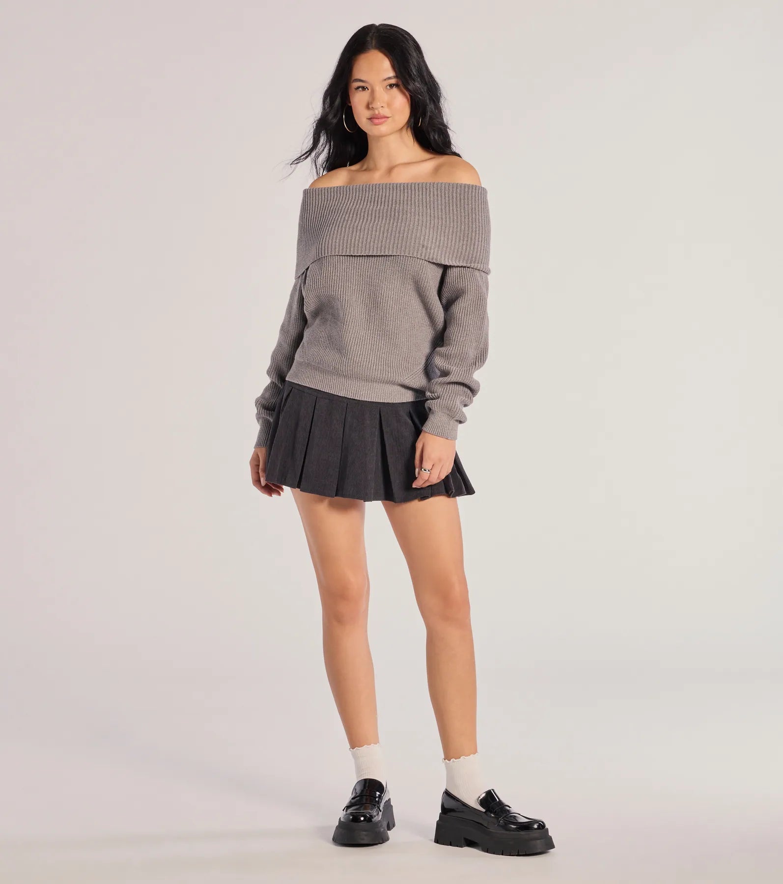 Premium Cozy Factor Ribbed Knit Off-The-Shoulder Sweater