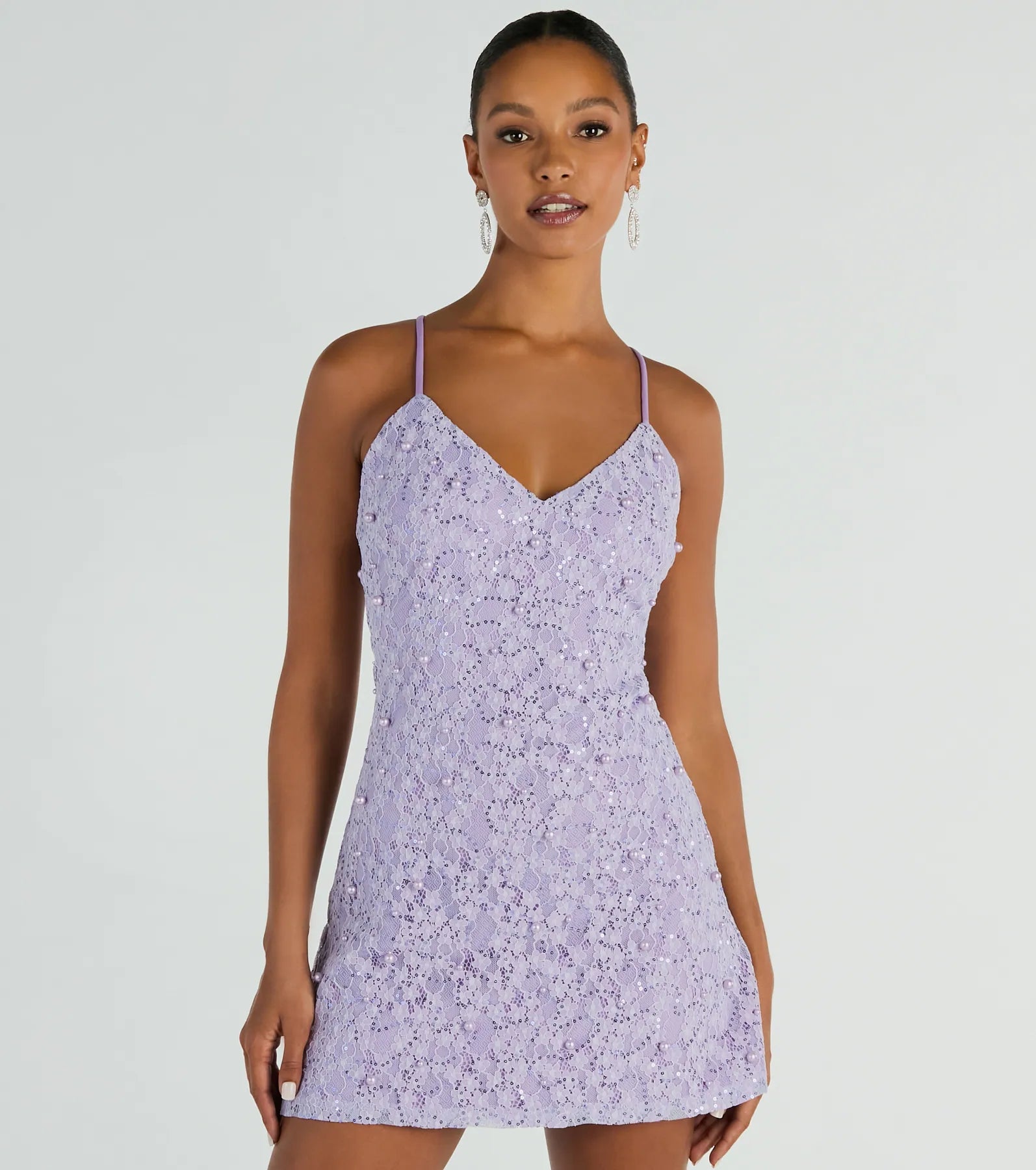 Ultimate Elegance: A-Line Faux Pearl Lace Mini Dress