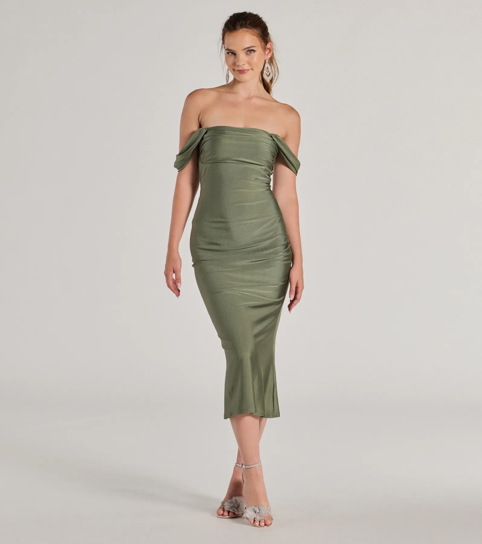 Ultimate Off-The-Shoulder Flared Midi Dress - Premium Elegance