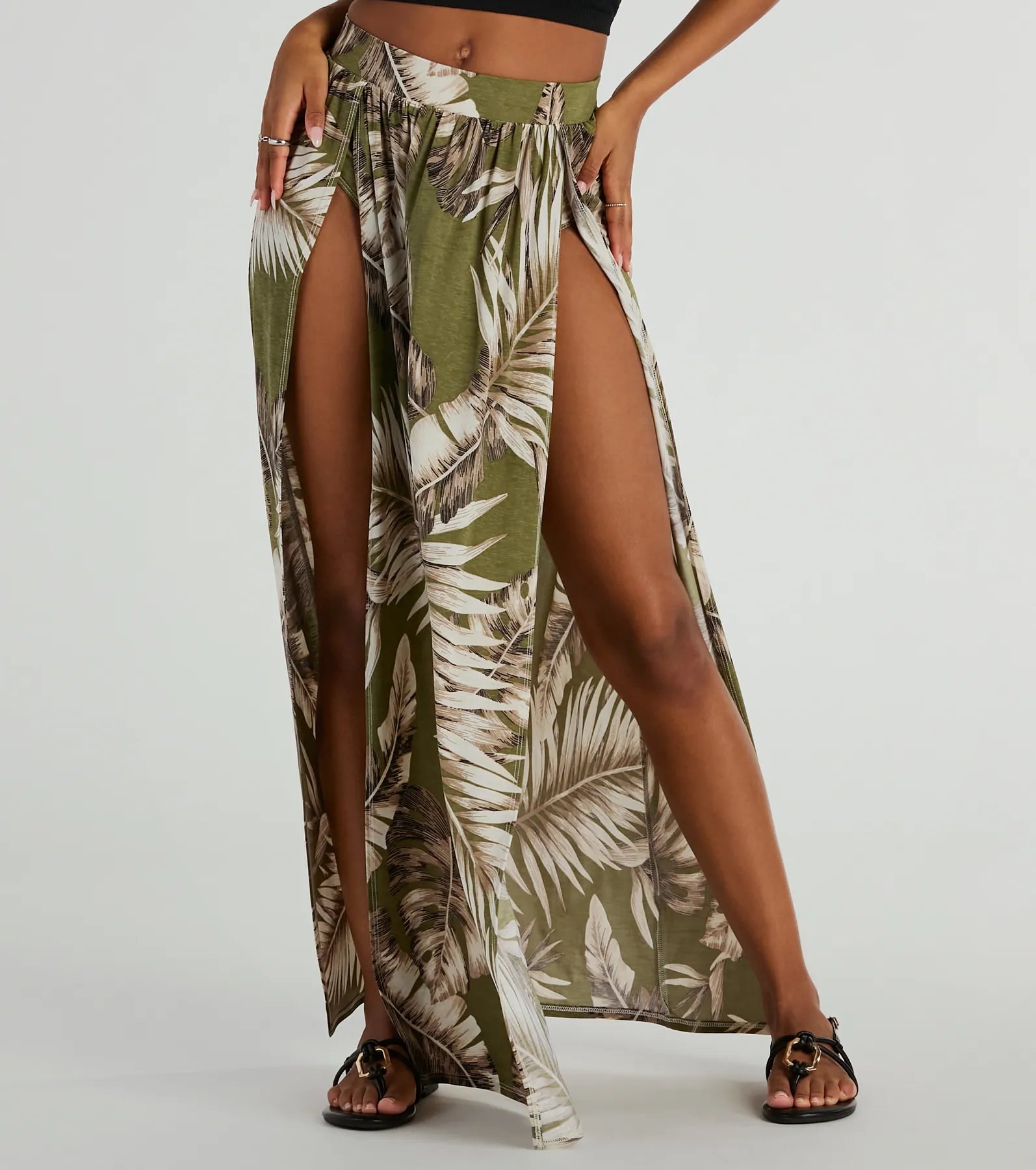 Premium Tropical Breeze Maxi Skirt with Dual Slits