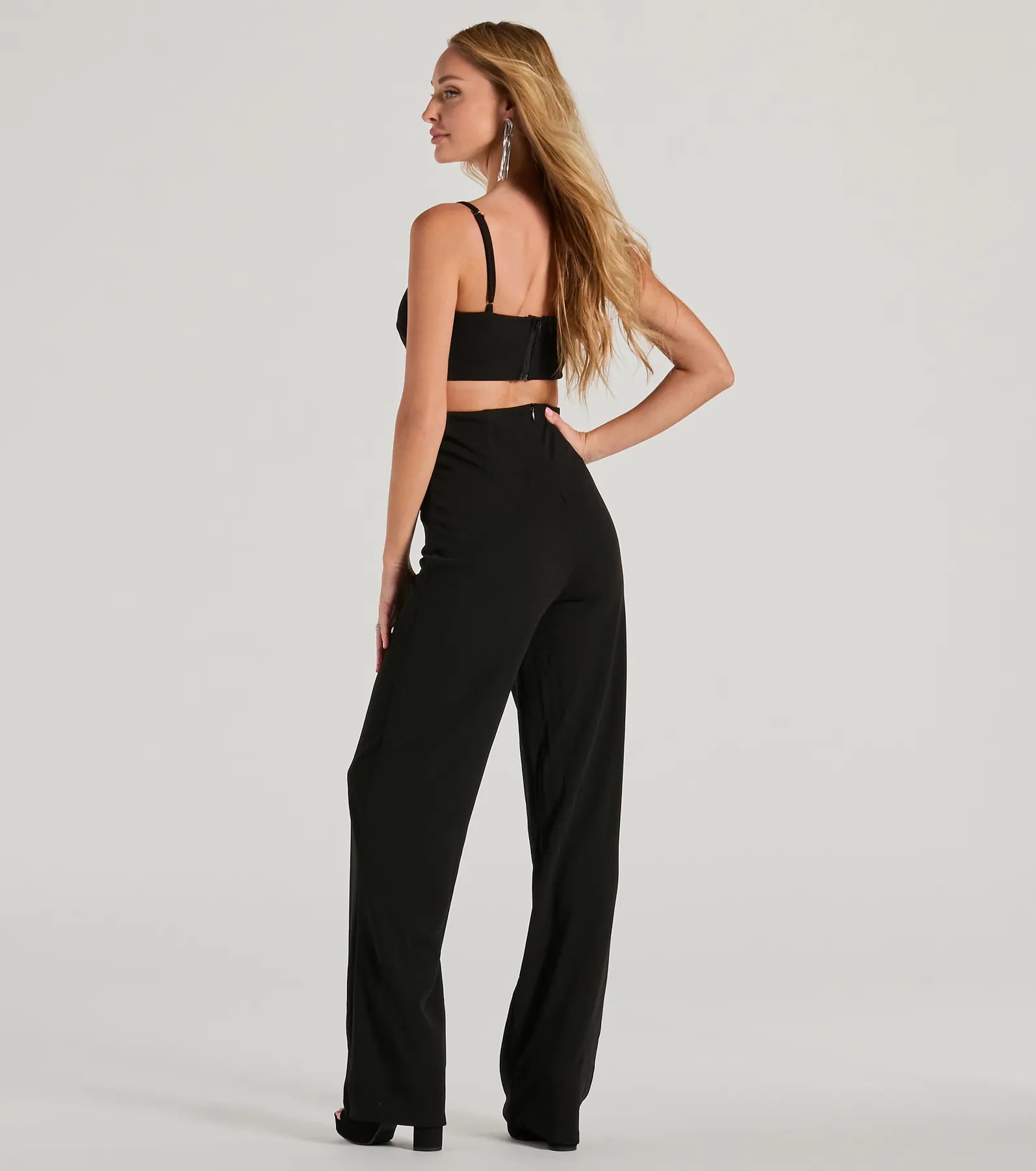 Ultimate Chic Cutout Mesh Crepe Wide-Leg Jumpsuit - Elevate Your Style