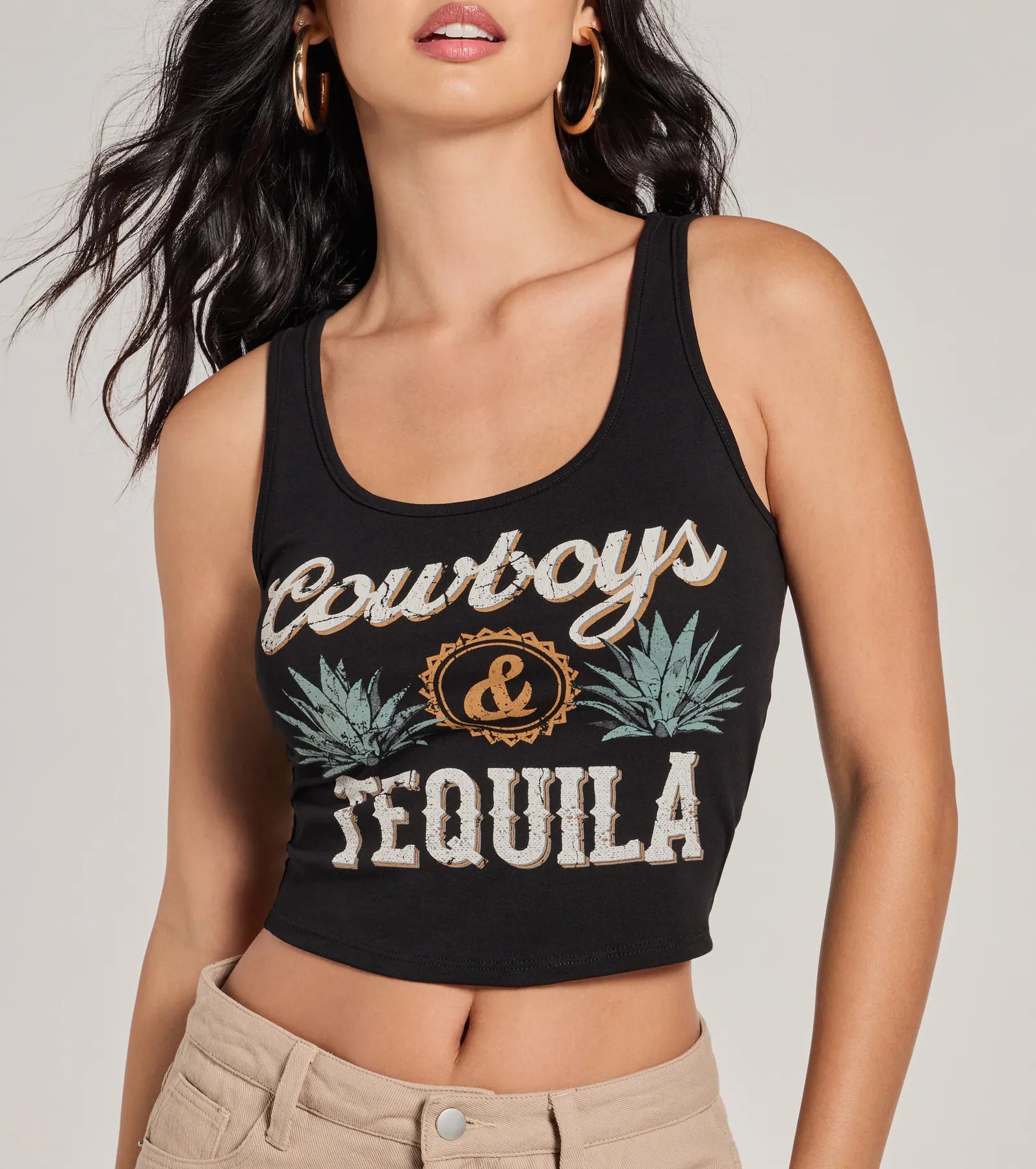 Premium Cowboys & Tequila Graphic Crop Top - Ultimate Summer Style