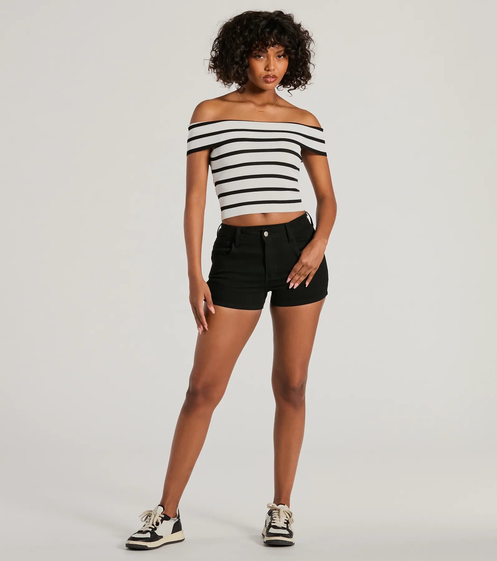 Ultimate Striped Off-The-Shoulder Crop Top