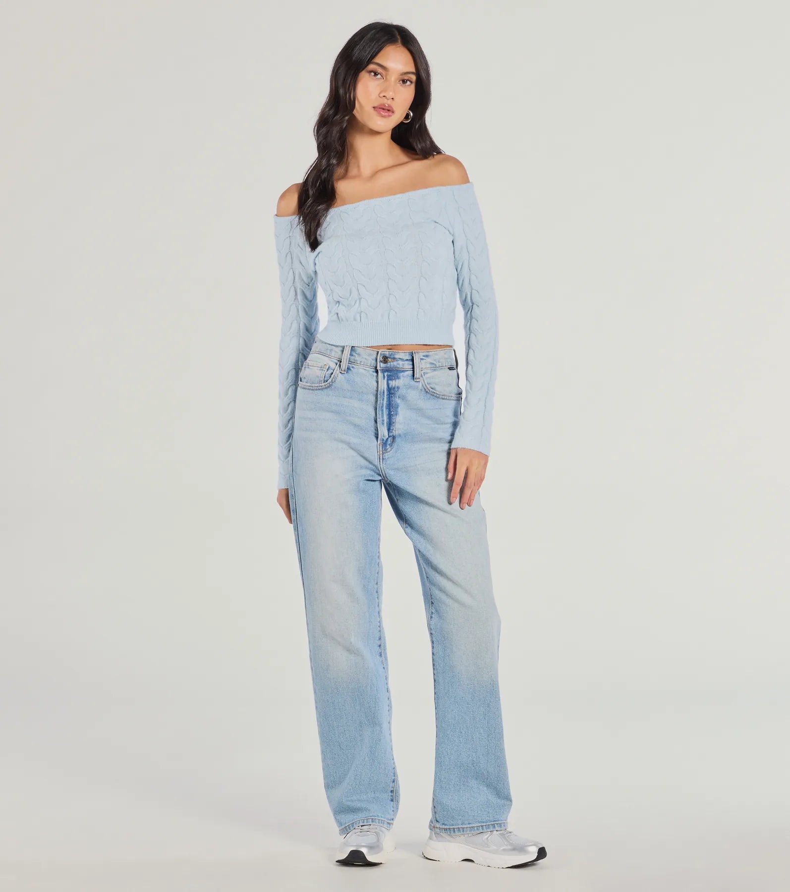 Ultimate Cozy Cutie Off-The-Shoulder Cable Knit Top