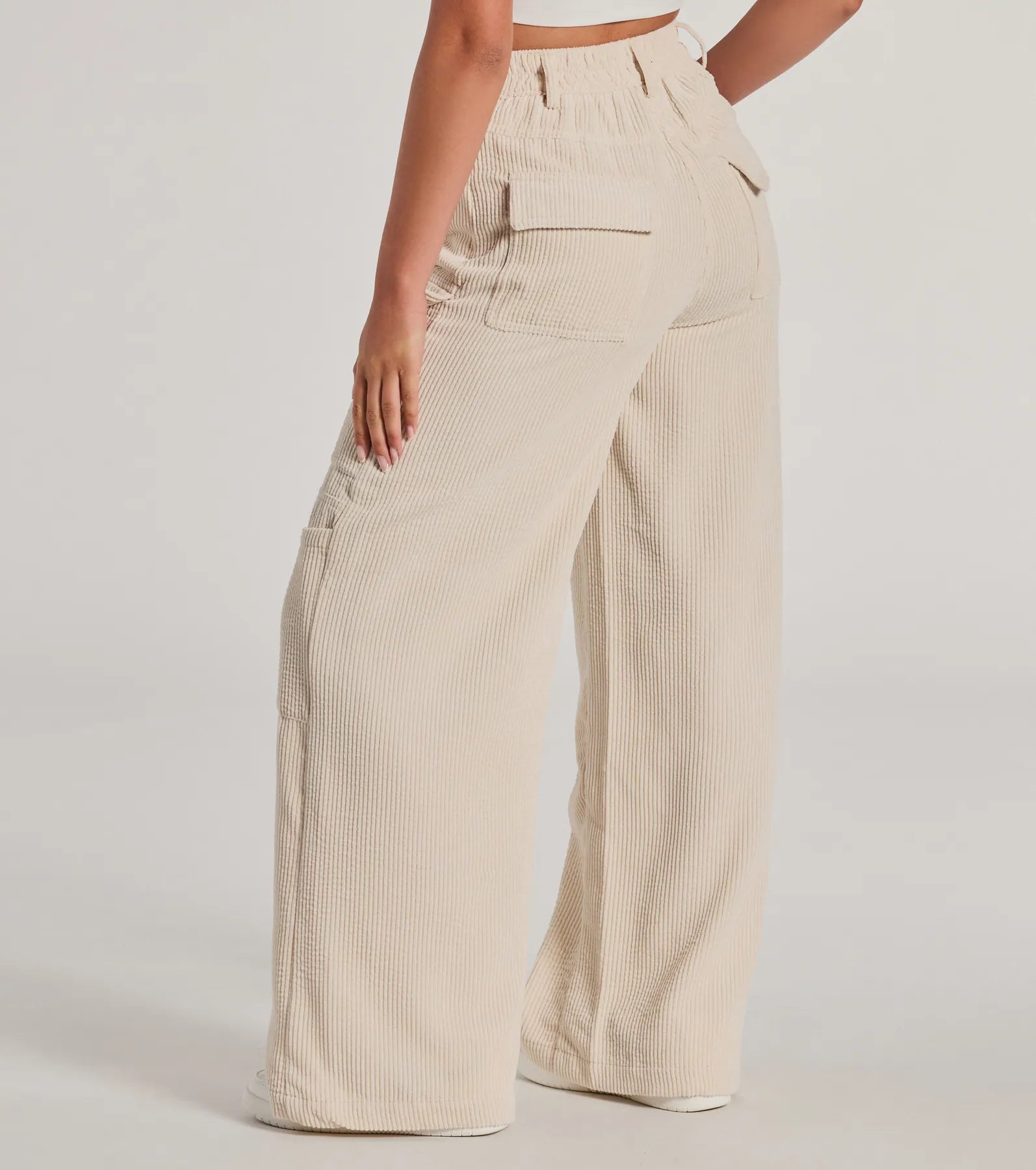 Premium High-Rise Corduroy Wide-Leg Cargo Pants - Upgrade Your Style