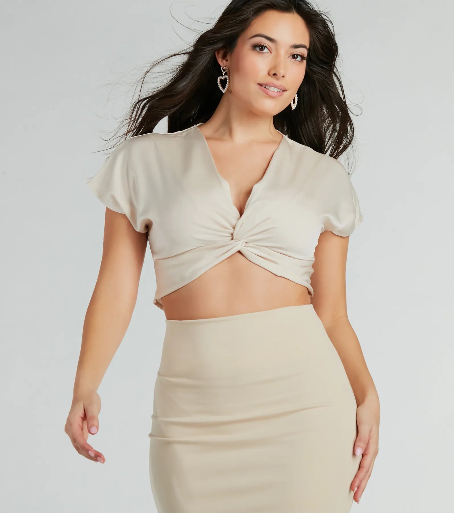 Ultimate So Sweet Satin Crop Top with Twist-Front Design