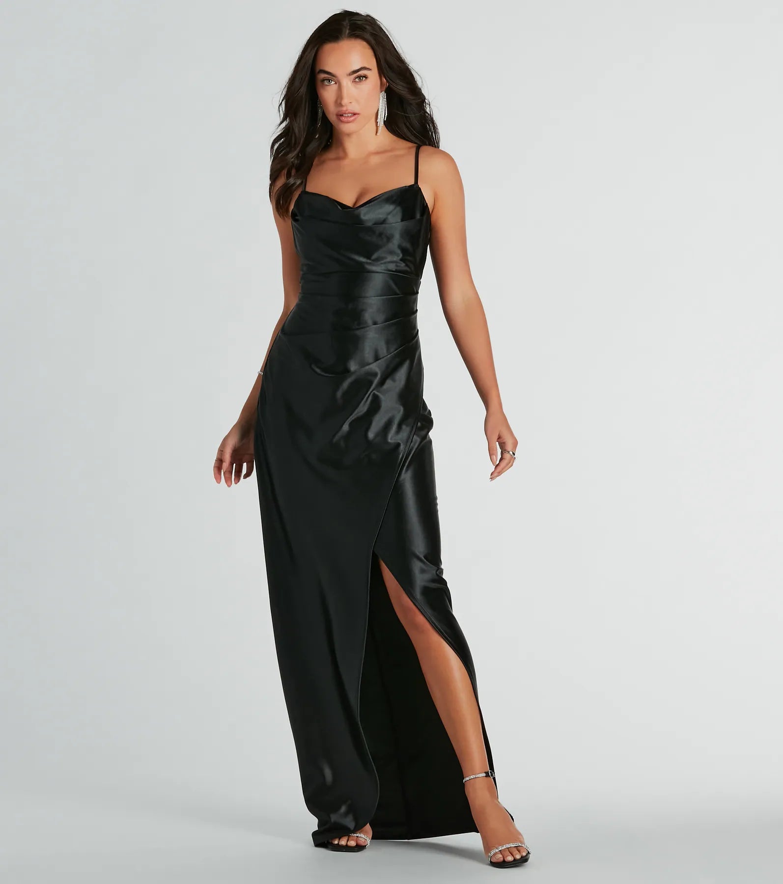 Premium Stephanie Satin Cowl Neck Formal Dress - Ultimate Elegance