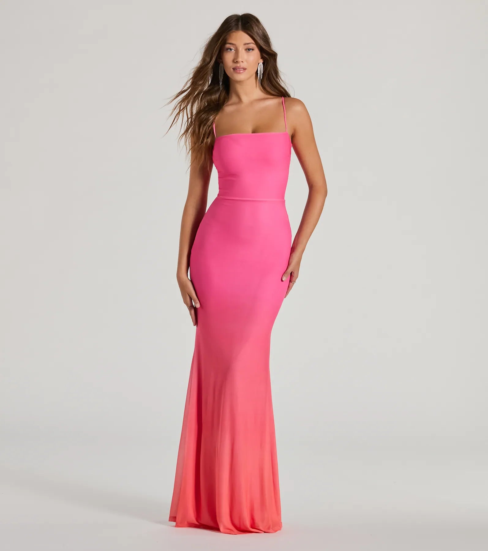 Premium Emmalyn Ombre Mesh Lace-Up Mermaid Dress for Beach Weddings