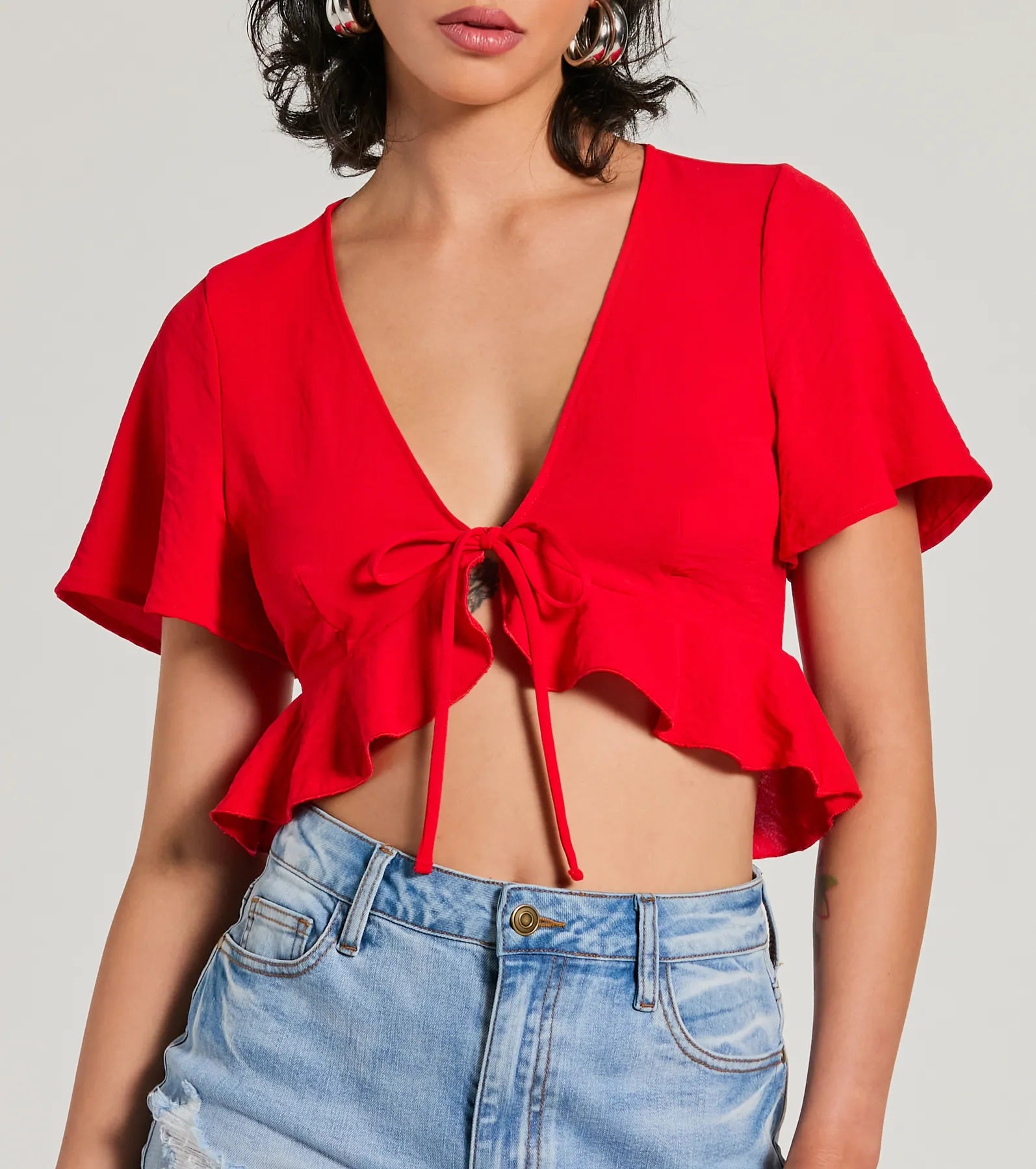 Ultimate Sweeten Me Up Flutter Sleeve Tie Front Crop Top