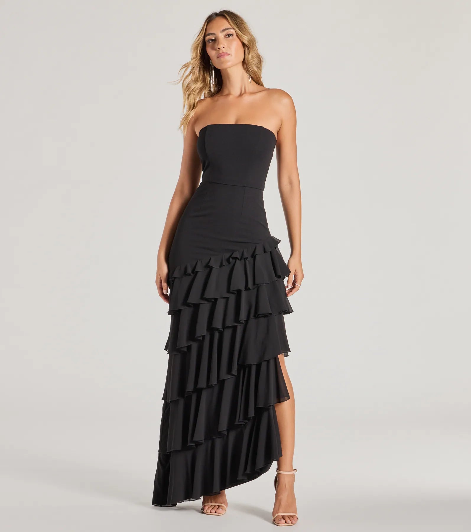 Premium Shianne Strapless Chiffon Ruffled A-Line Formal Dress - Ultimate Elegance