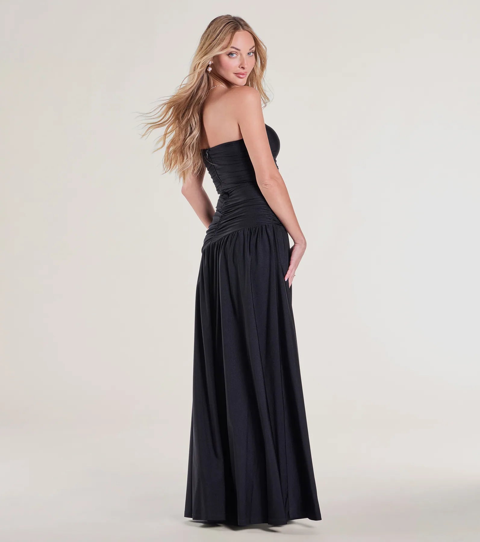 Premium Lindsey Strapless A-Line Formal Dress with High Slit