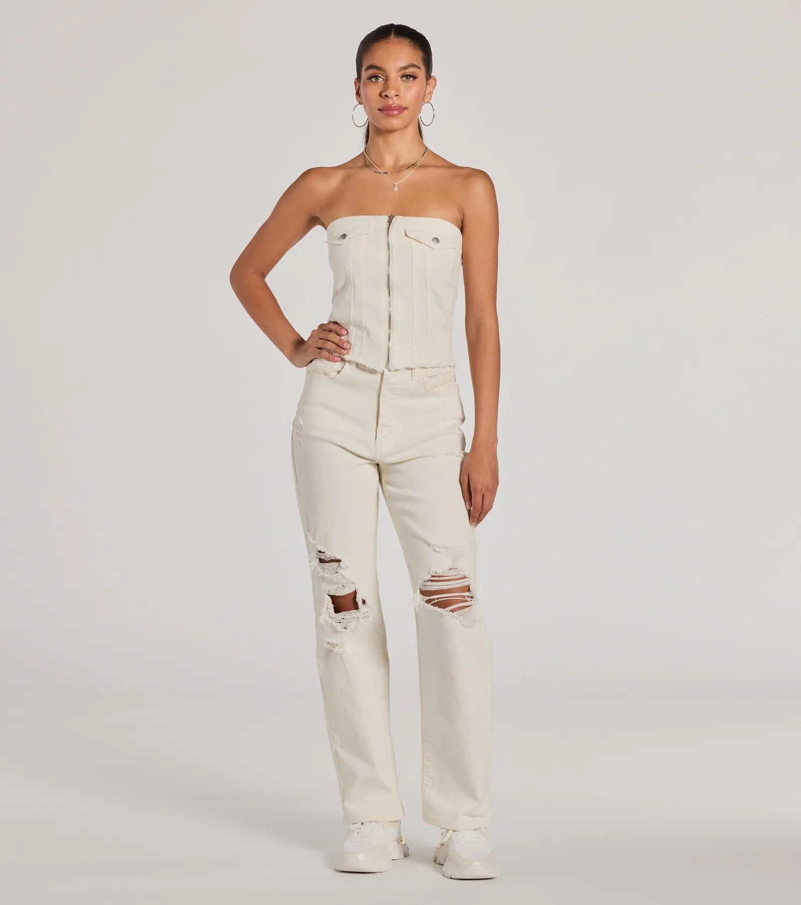 Ultimate Strapless Zip-Front Denim Crop Top – Style & Comfort Redefined