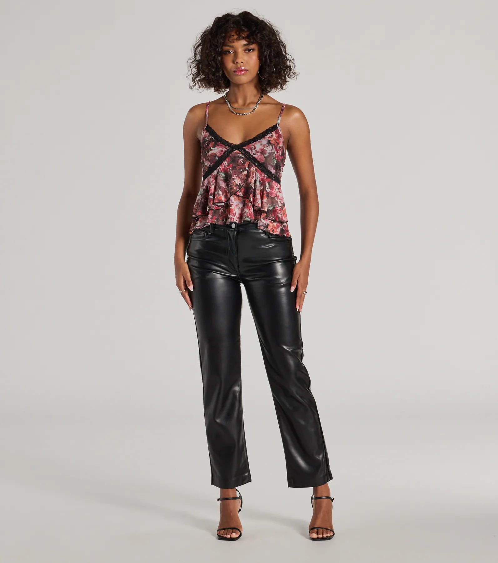 Premium Abstract Floral Mesh Crop Top - Femme Chic Style