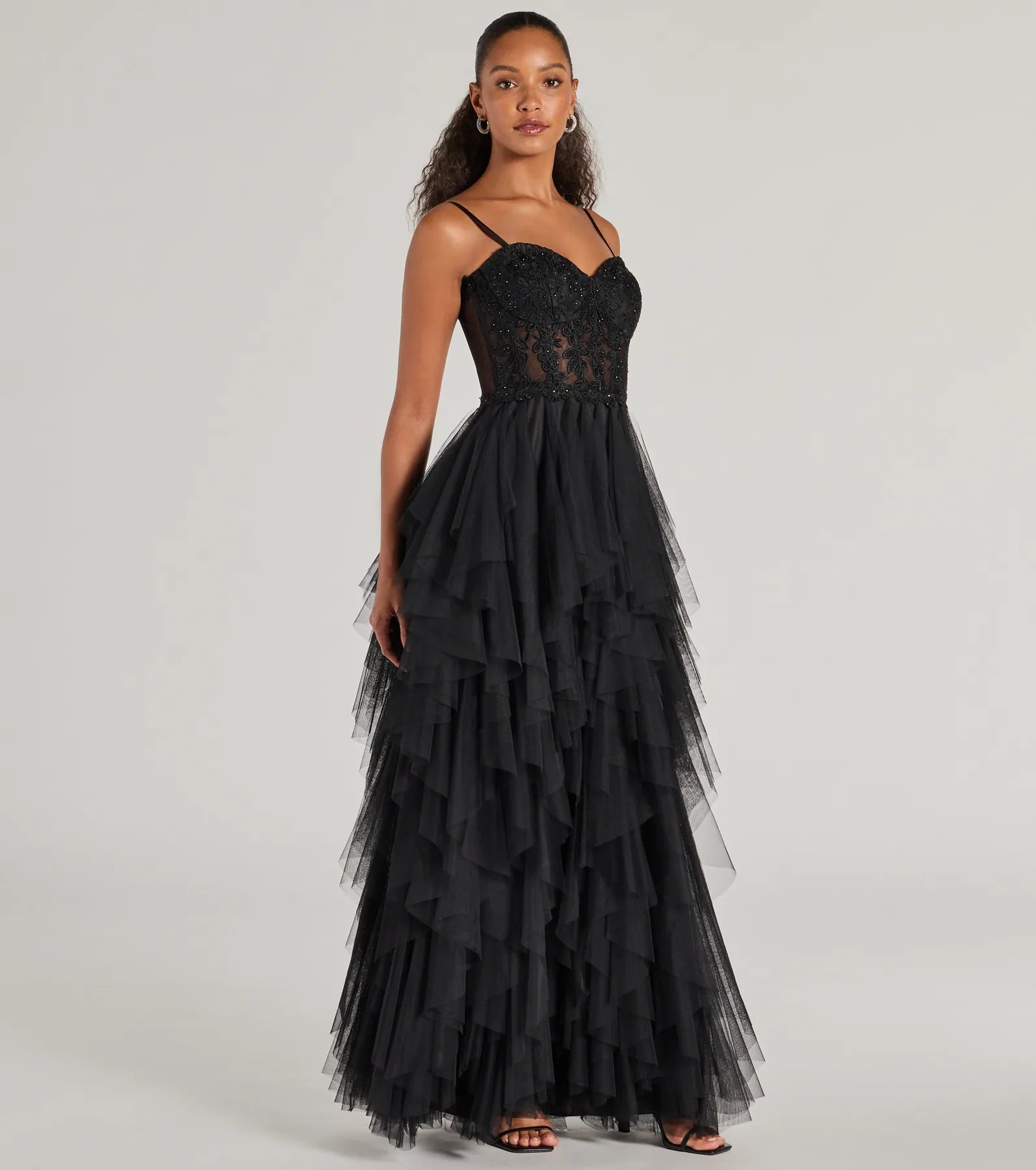 Keyla Premium Floral Applique Tiered Ruffle Tulle Gown - Ultimate Elegance