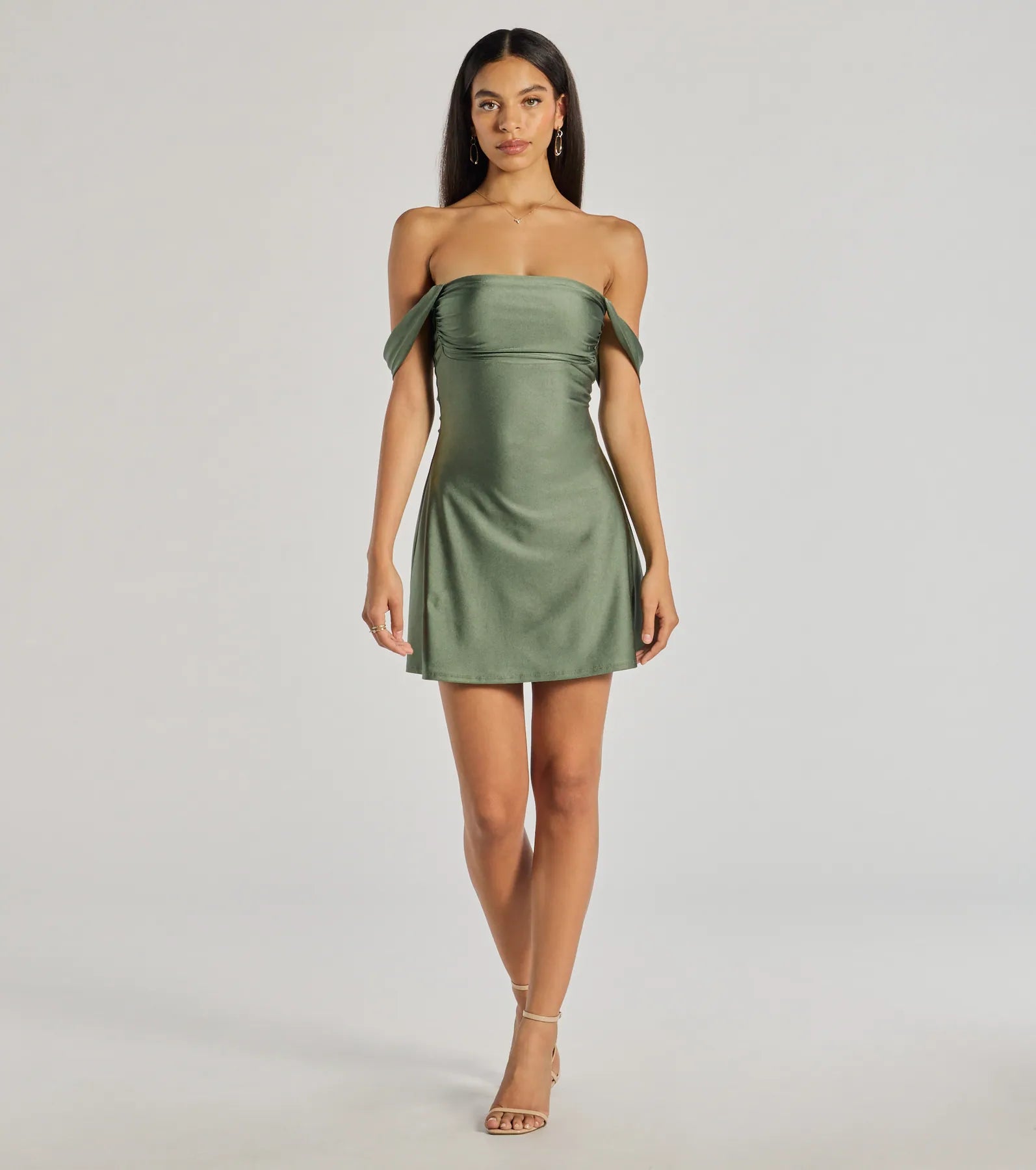 Ultimate Classics Lover Off-The-Shoulder Satin A-Line Mini Dress