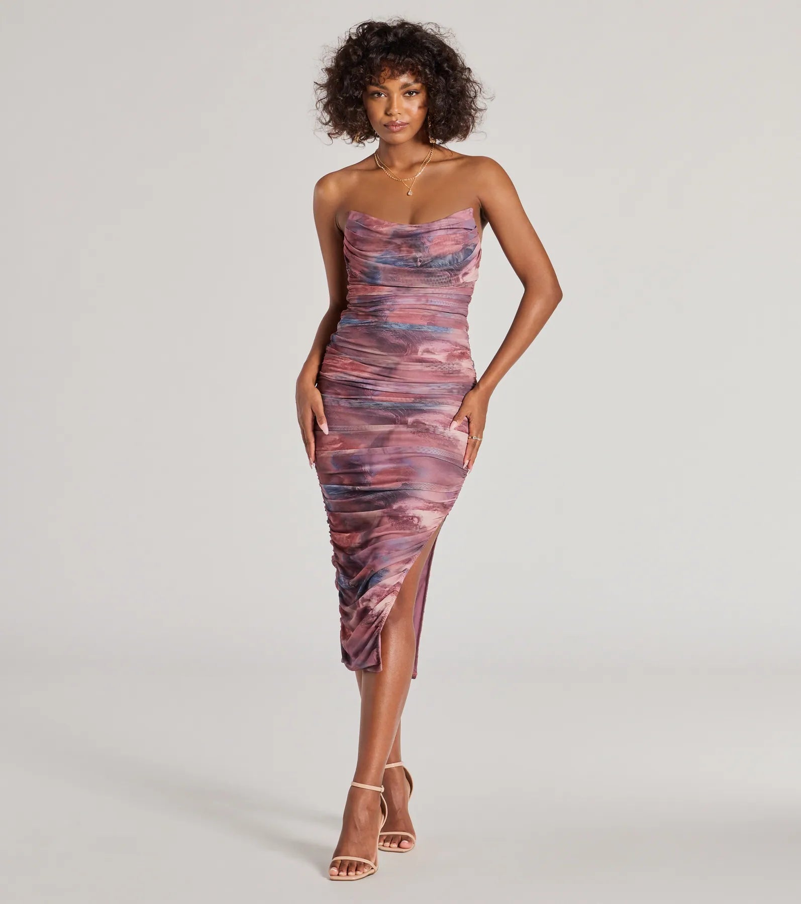 Ultimate Allure Strapless Corset Dress - Abstract Midi for Semi-Formal Elegance