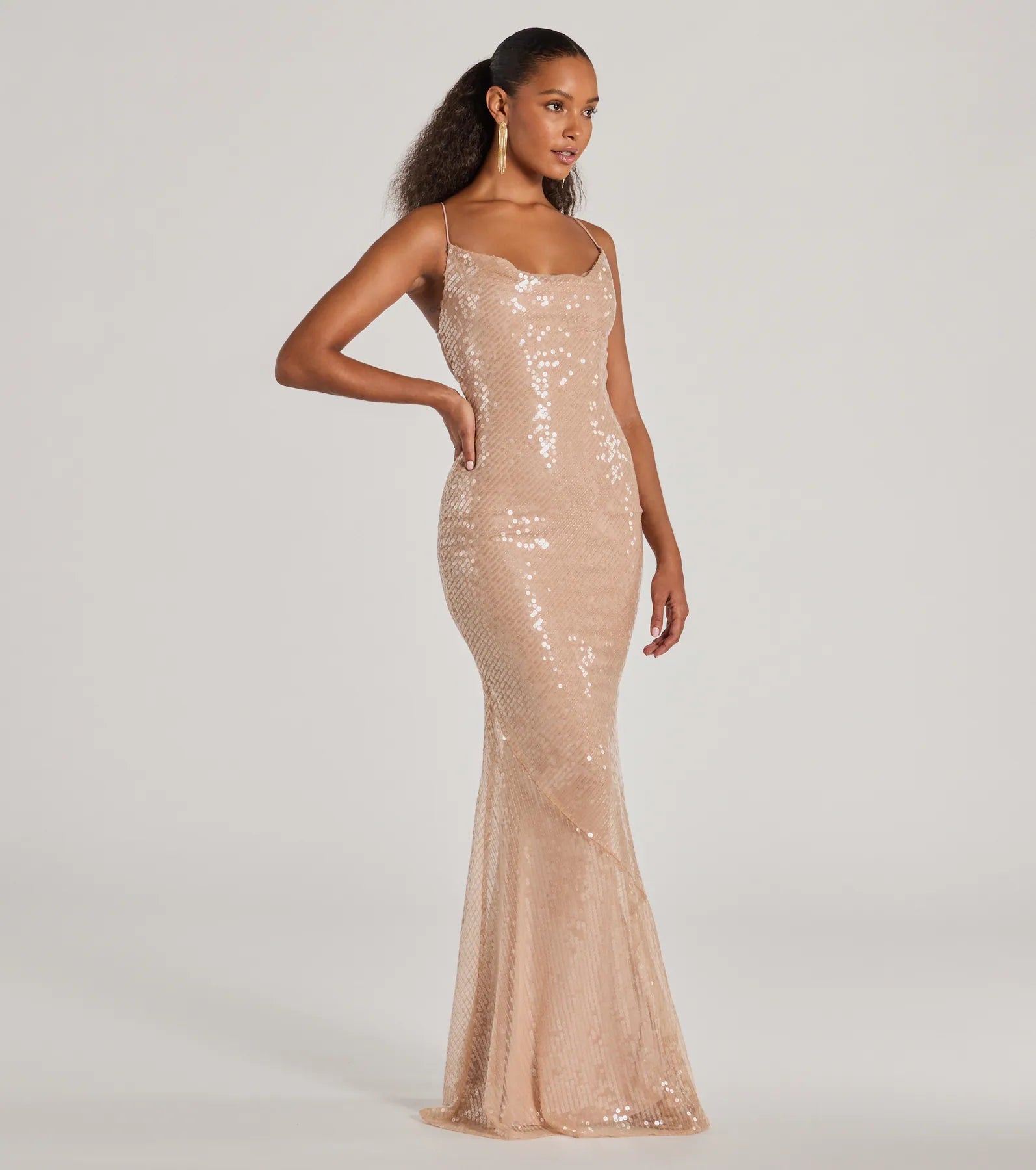 Premium Rachael Lace-Up Mermaid Sequin Evening Gown