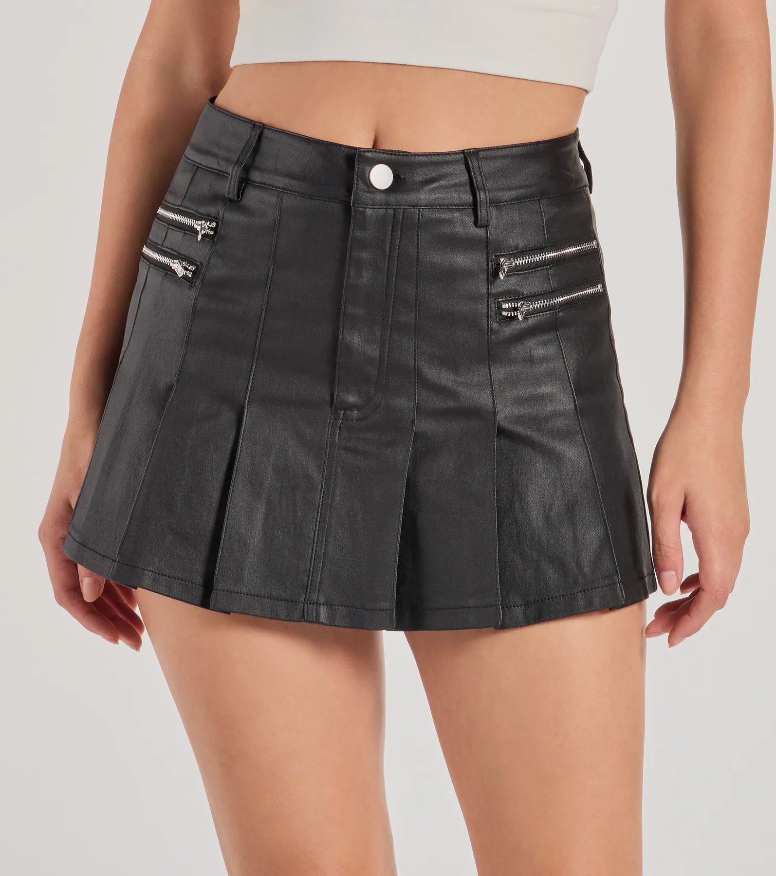 Premium Faux Leather Pleated Mini Skort - Sleek & Stylish