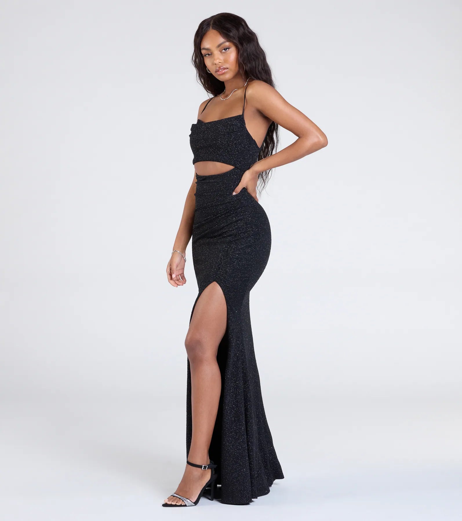 Premium Harlow Glitter Cutout Evening Gown